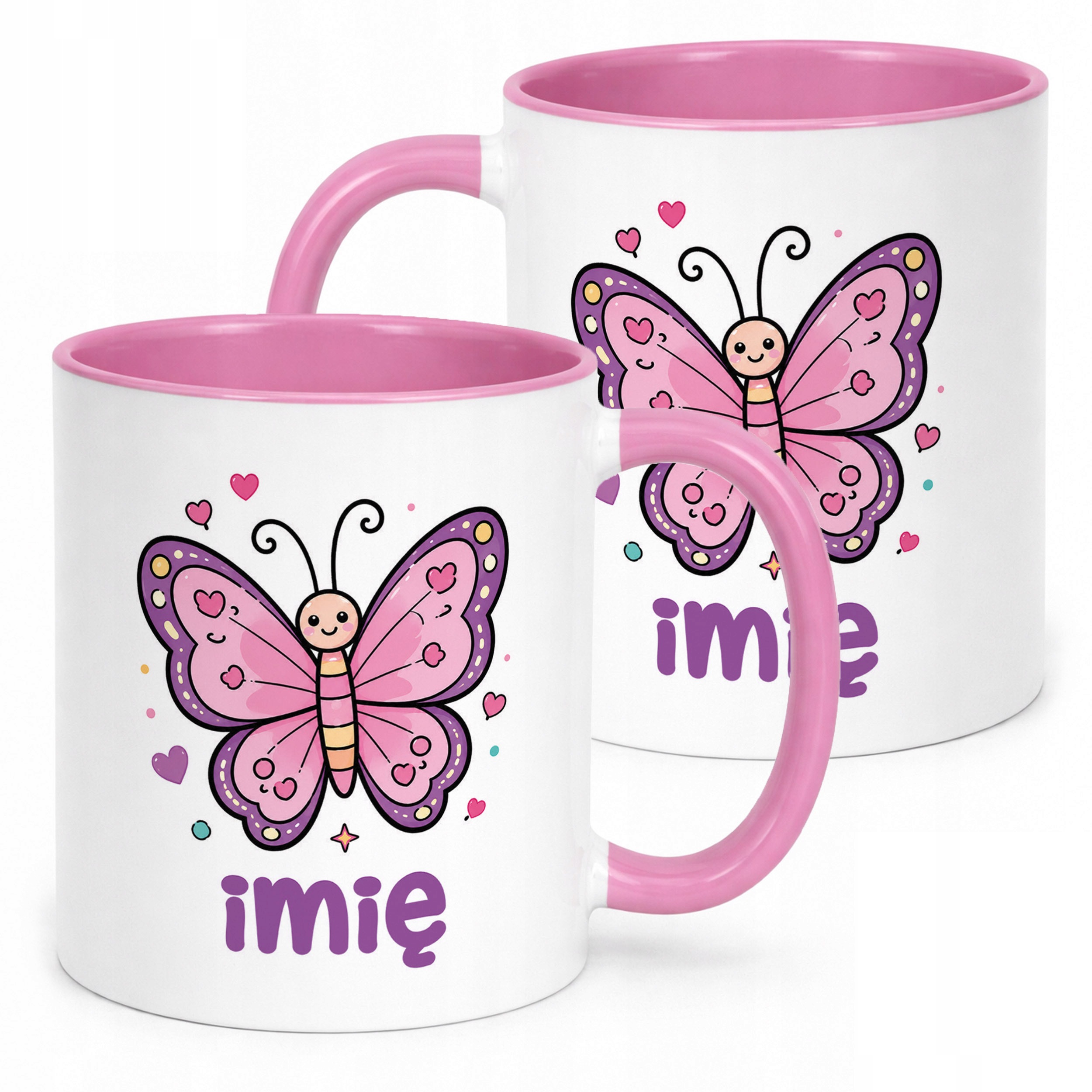 Kubek Różowy z nadrukiem personalizowany Uroczy Motylek Dla Dzieci Prezent