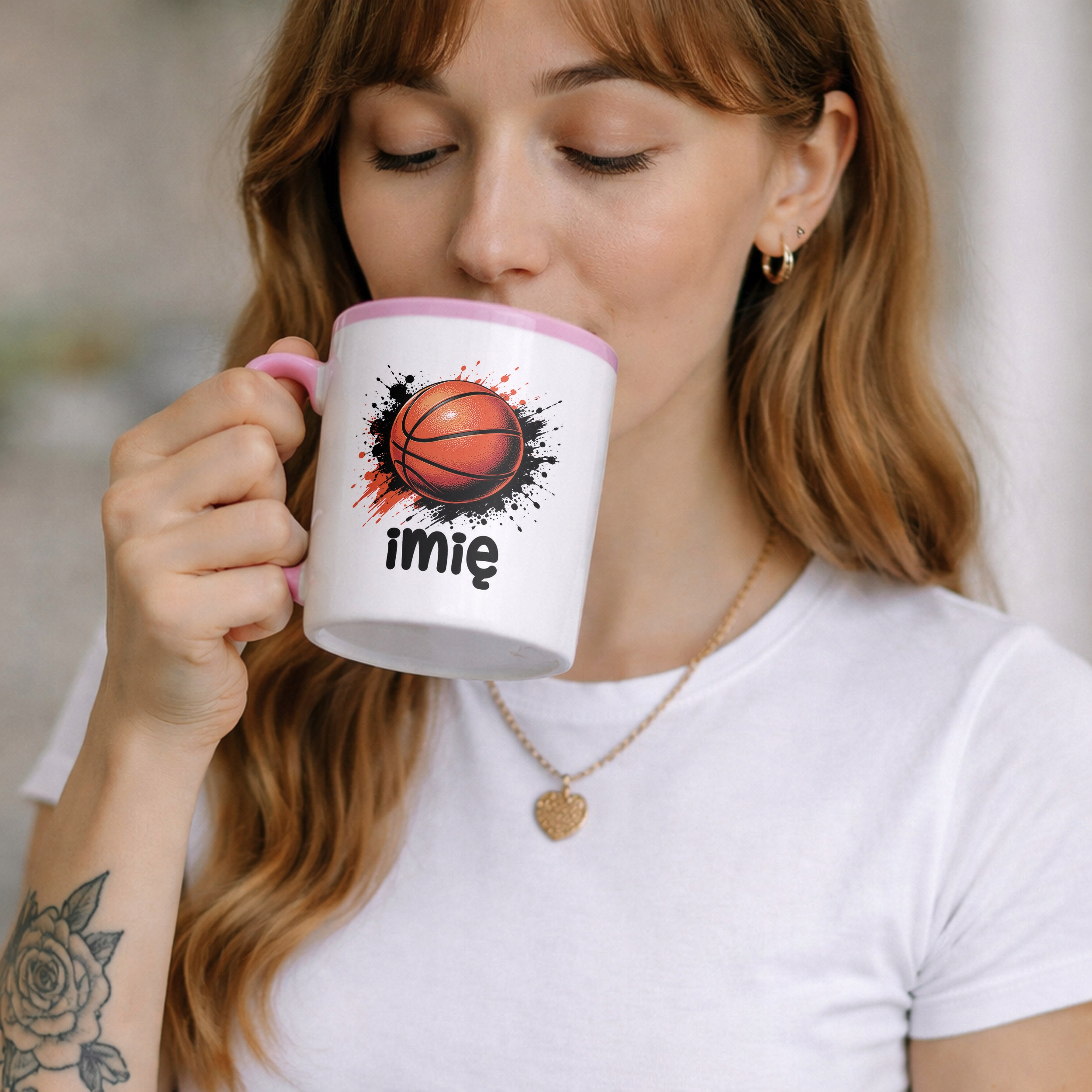 Kubek Różowy z nadrukiem personalizowany Koszykówka Dla Dzieci Prezent