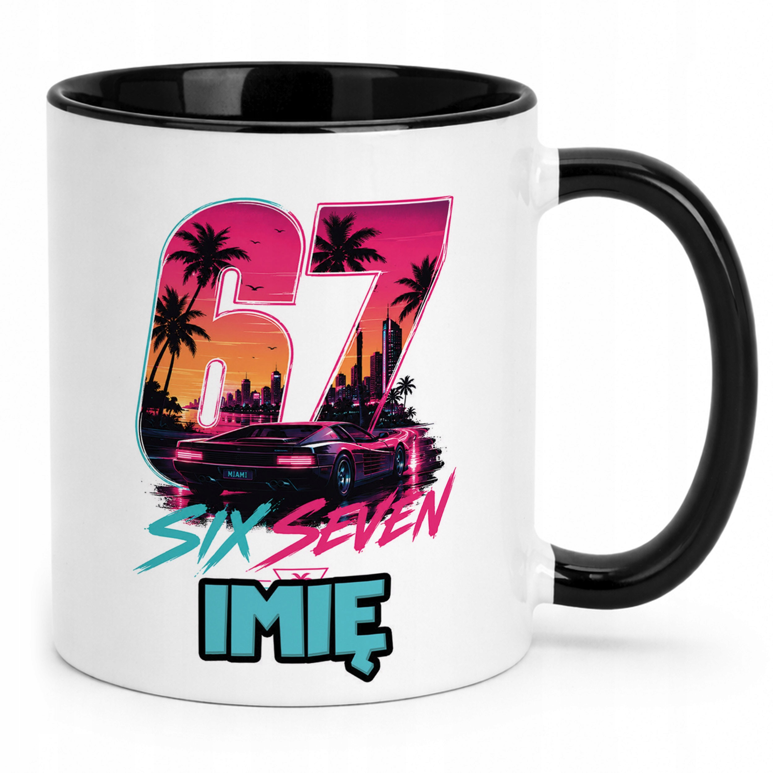 Zestaw Personalizowany Kubek Czarny Poduszka Miami 67 Six Seven