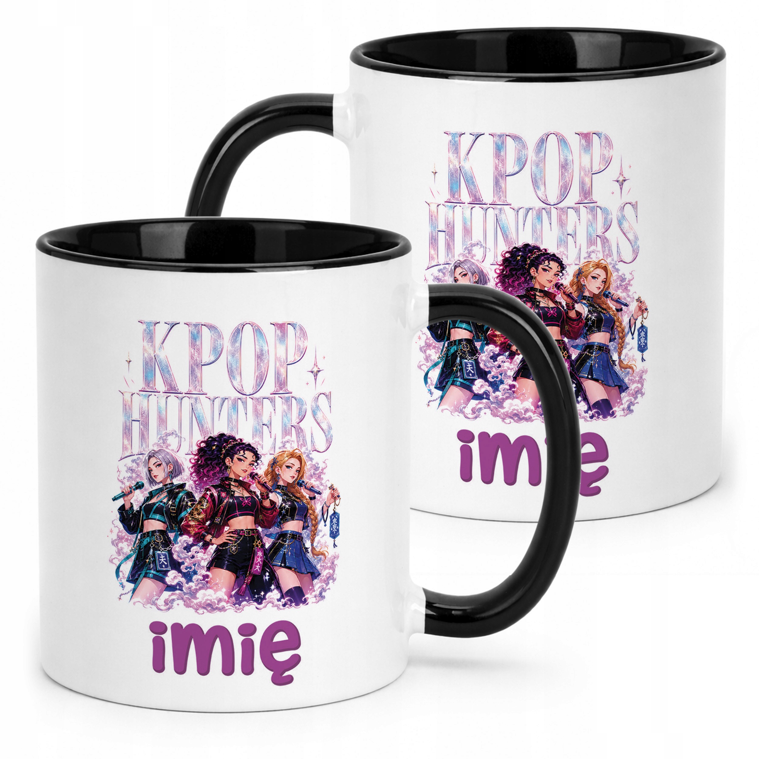 Kubek Czarny z nadrukiem personalizowany ŁOWCZYNIE KPOP Dla Dzieci Prezent