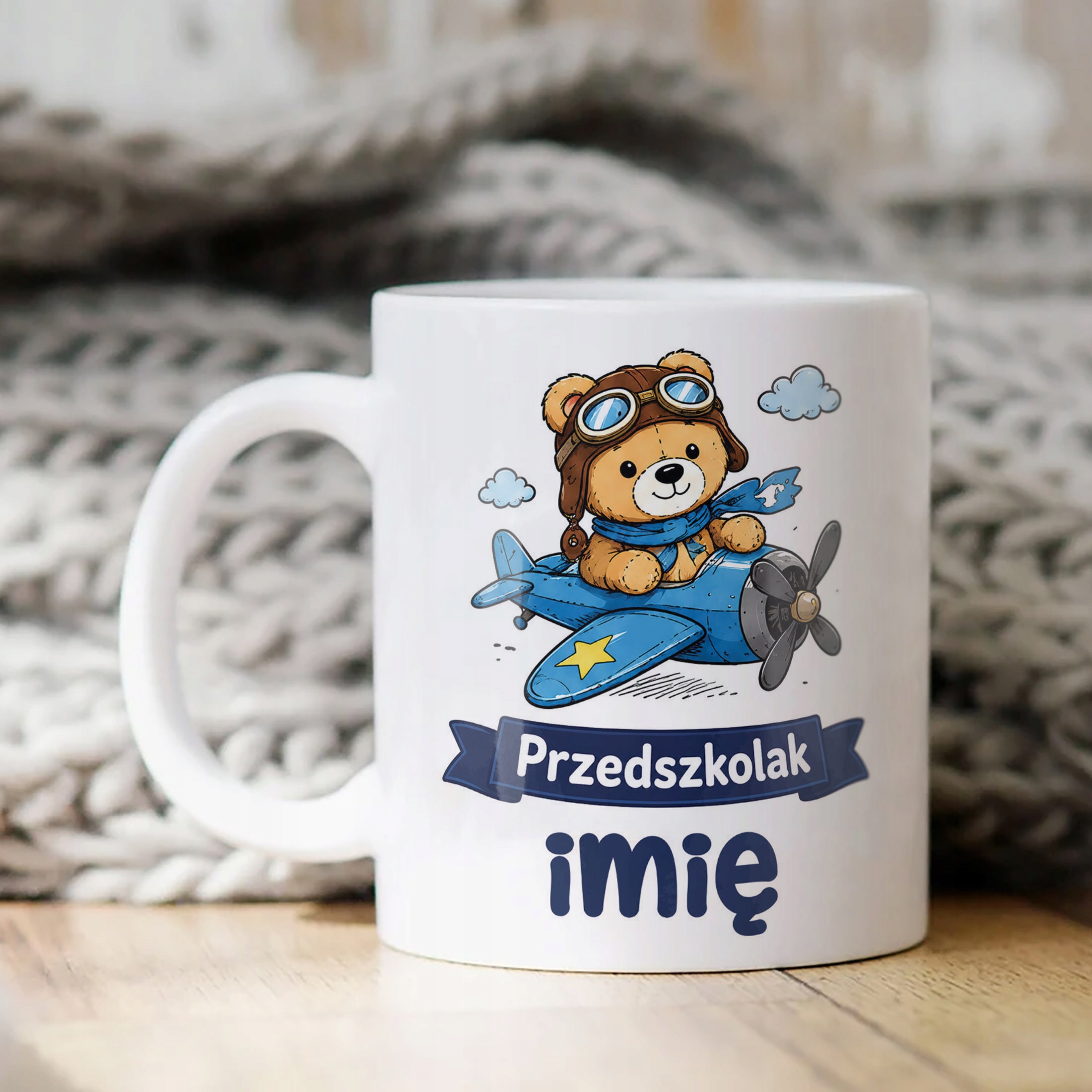 Biały Kubek z nadrukiem personalizowany Przedszkolak Szkoła Dla Dzieci