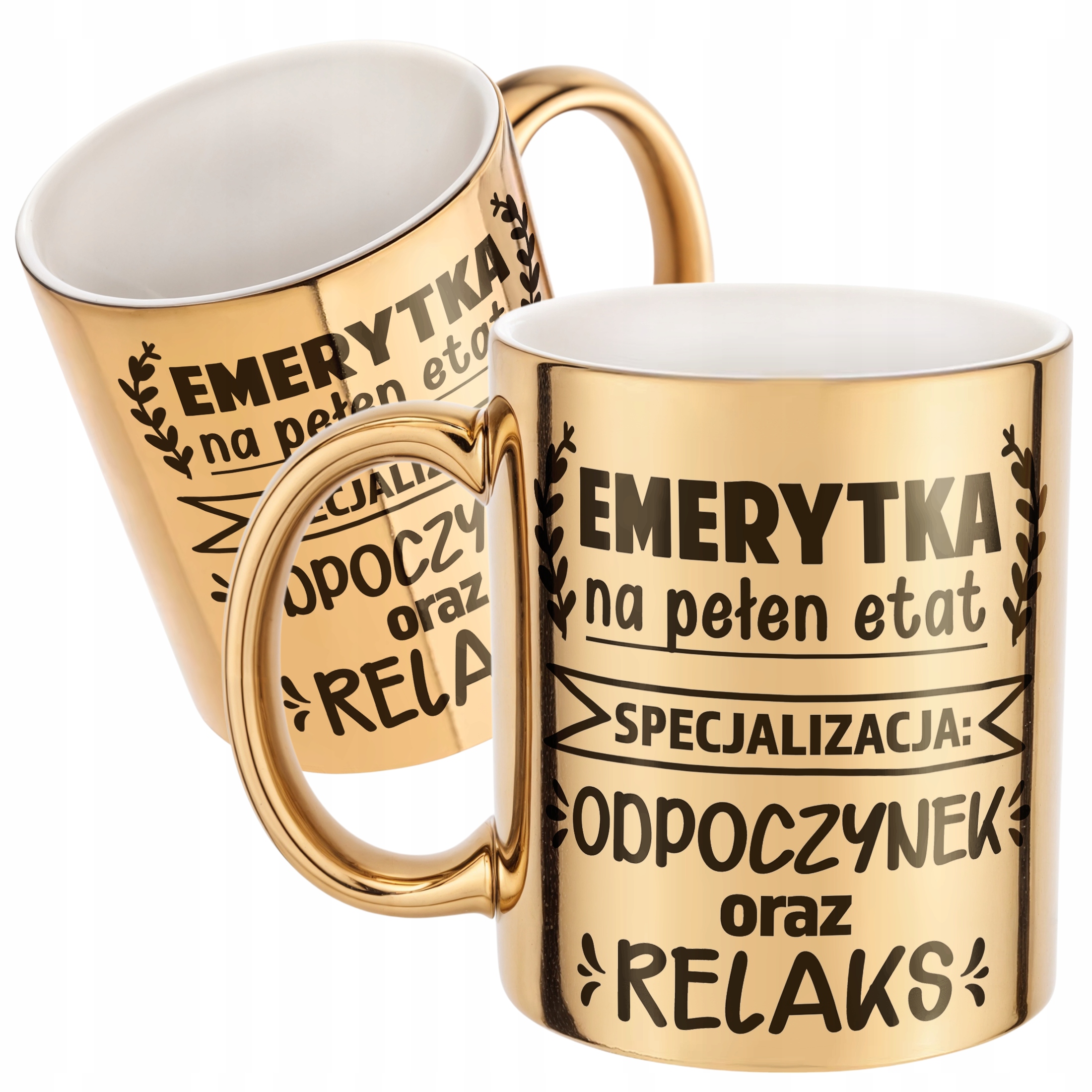 Złoty Kubek ceramiczny z okazji Emerytury Dla Emerytki Prezent Upominek