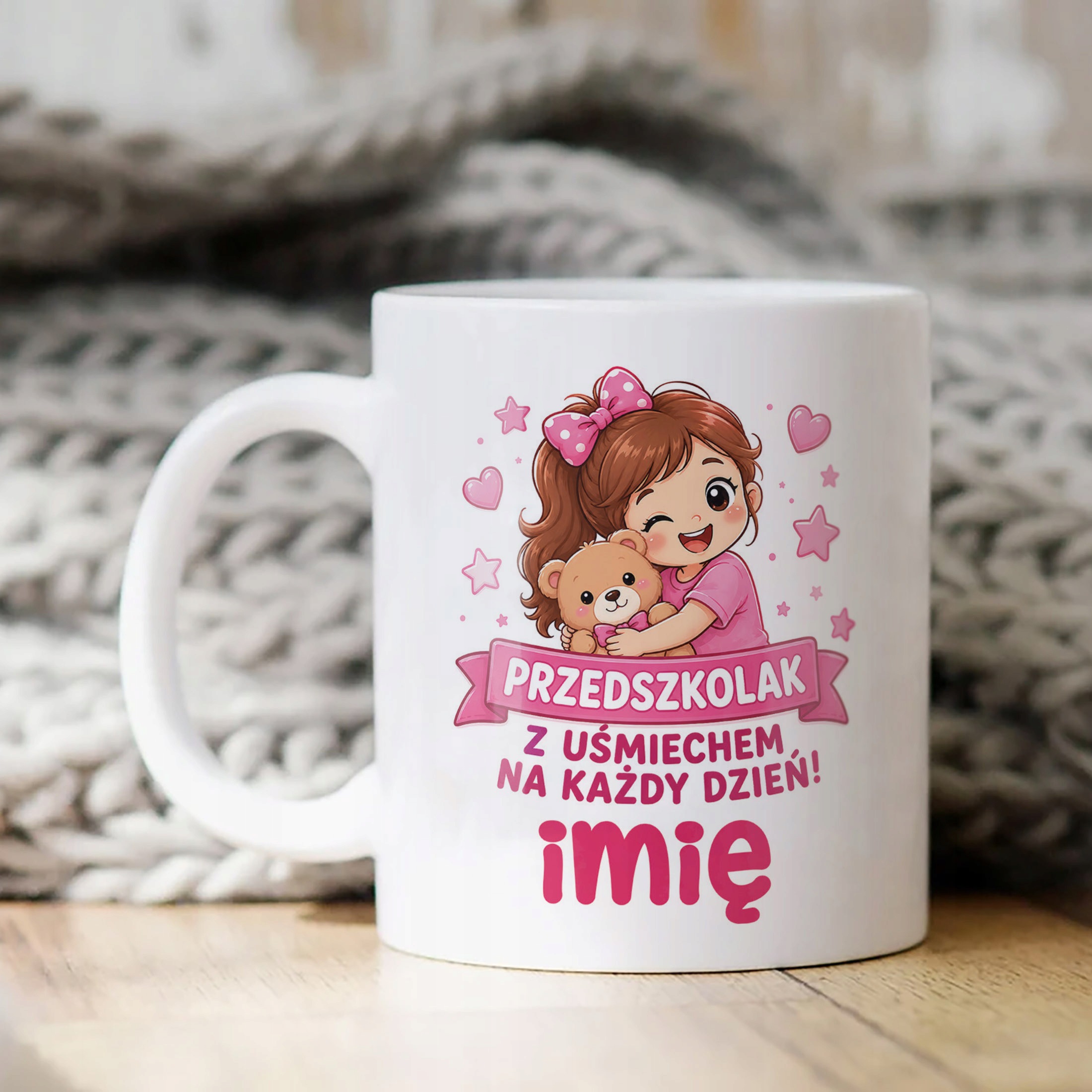 Biały Kubek z nadrukiem personalizowany Przedszkolak Szkoła Dla Dzieci