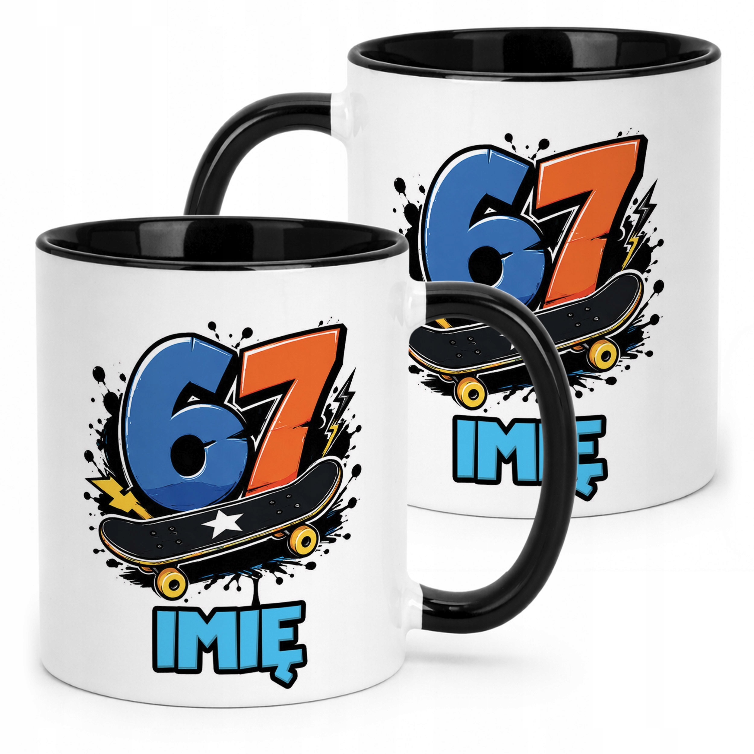 Kubek Czarny z nadrukiem personalizowany 67 SIX SEVEN Dla Dzieci Prezent