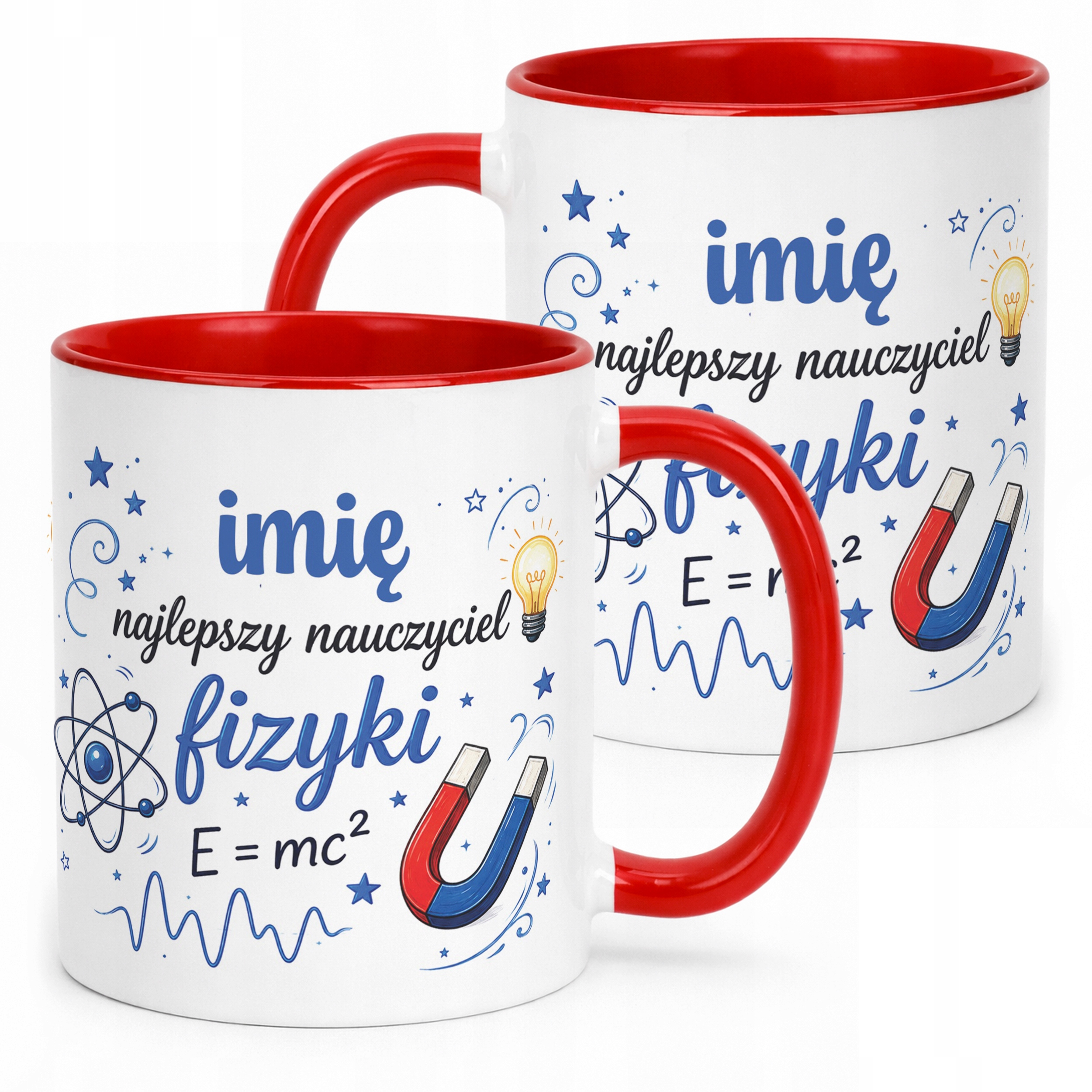 Kubek Czerwony z Imieniem Dzień Nauczyciela Fizyka Prezent