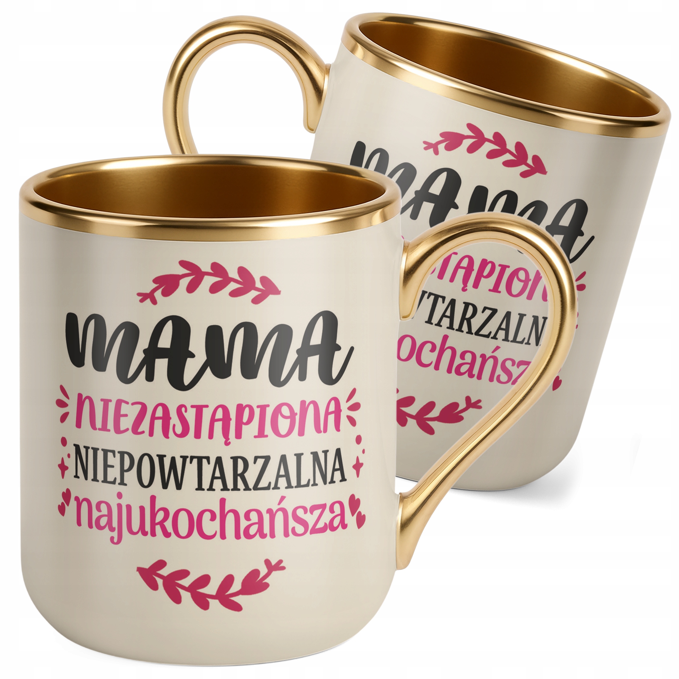 Kubek Premium Złoty Ecru Dzień Matki Dla Mamy Prezent Niezastąpiona