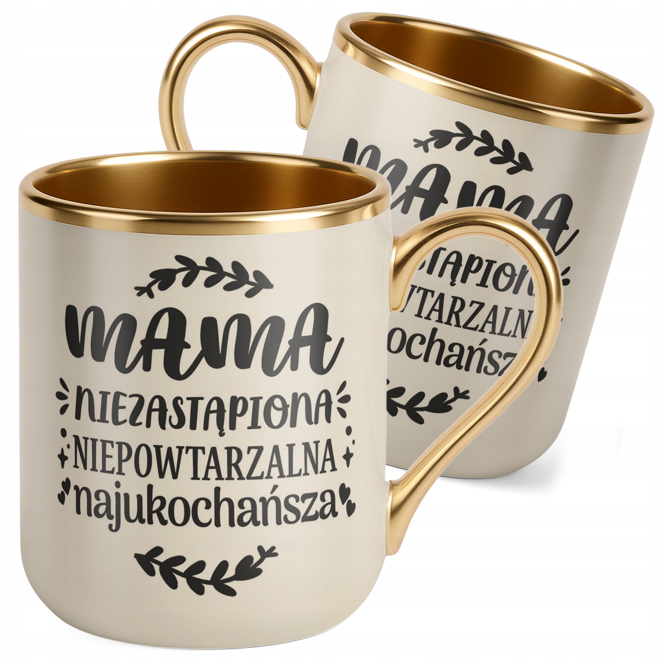Kubek Premium Złoty Ecru Dzień Matki Dla Mamy Prezent Niezastąpiona