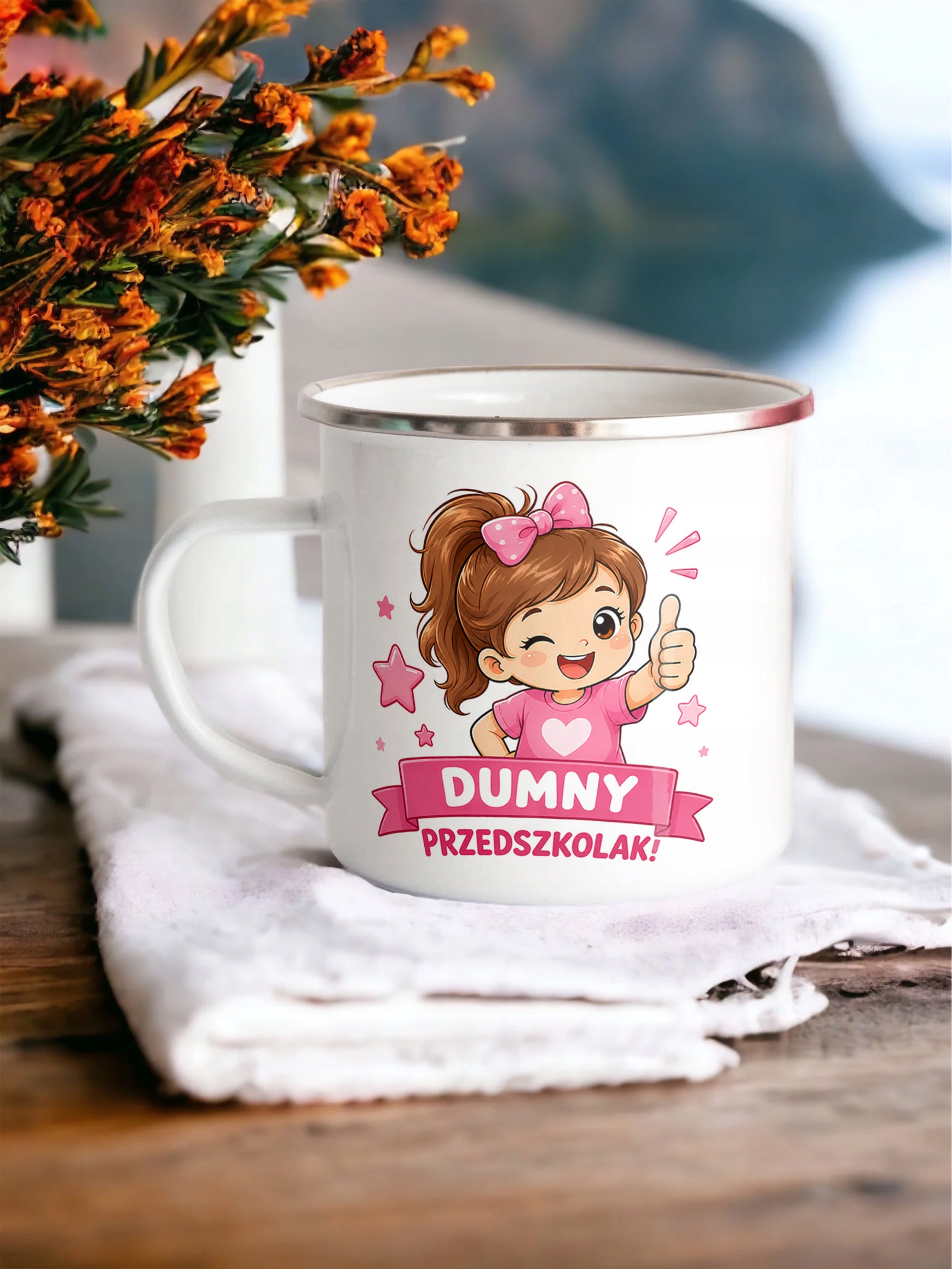 Zestaw Plecak Worek Kubek Emaliowany Z Nadrukiem Przedszkolak Szkoła