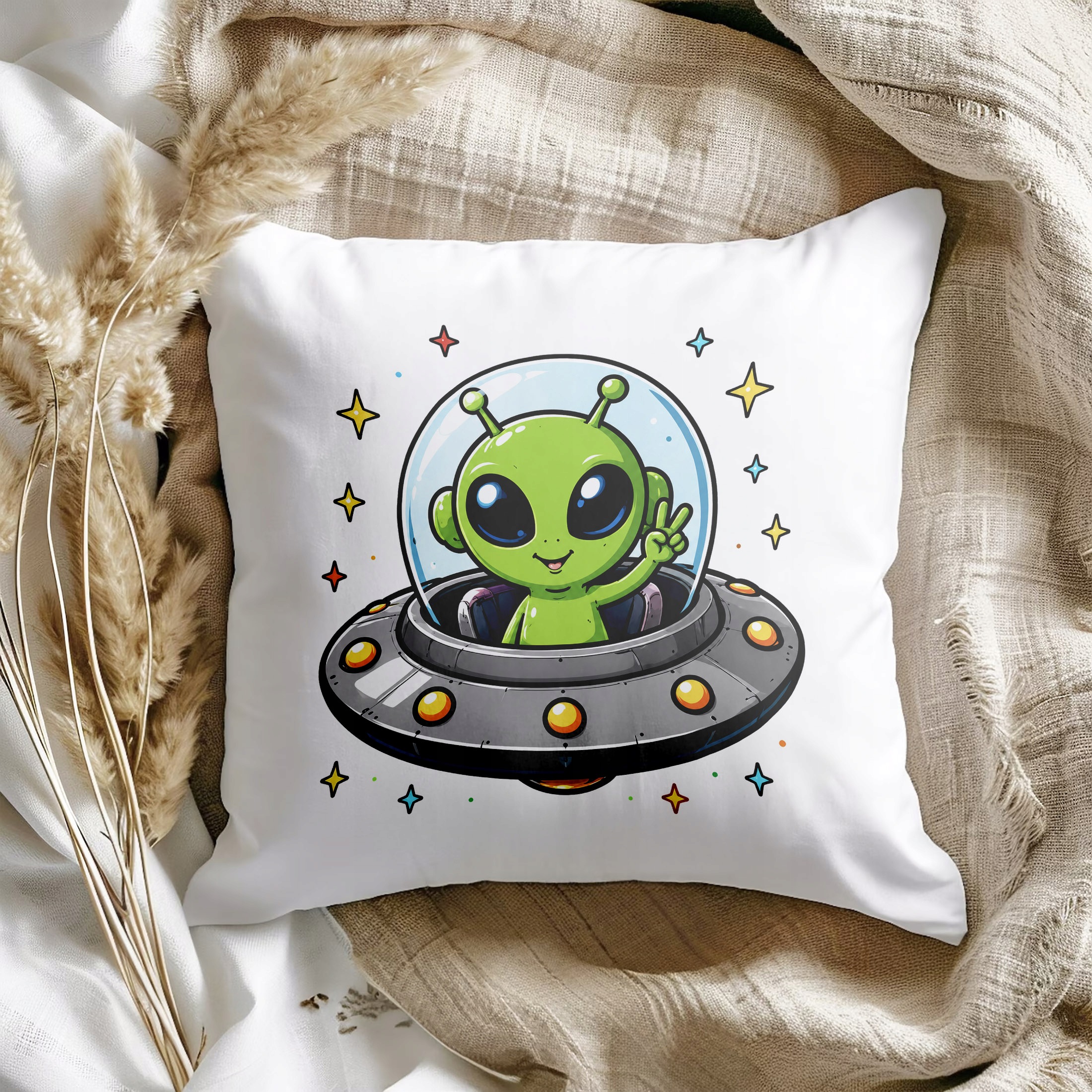 Zestaw Kubek Biały Poduszka Z Nadrukiem Kosmita UFO Prezent