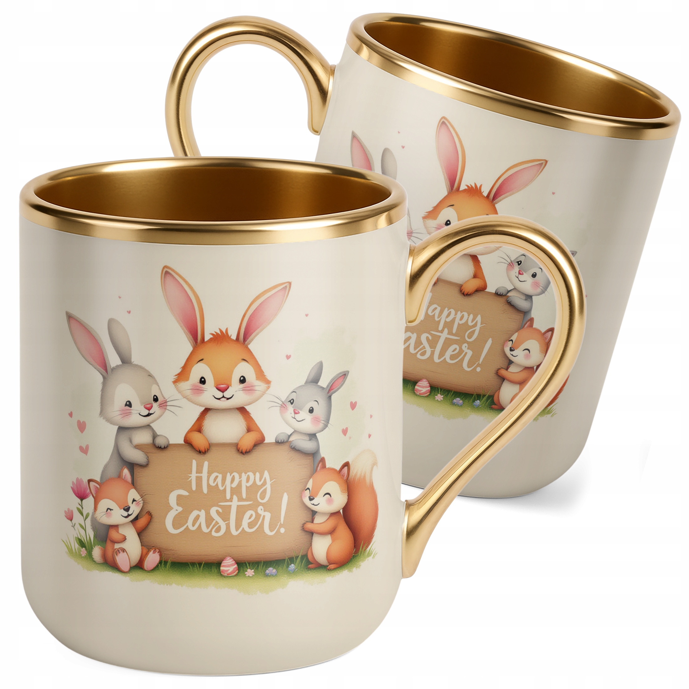 Kubek Premium Złoty Ecru Wielkanocny Wielkanoc Prezent Happy Easter