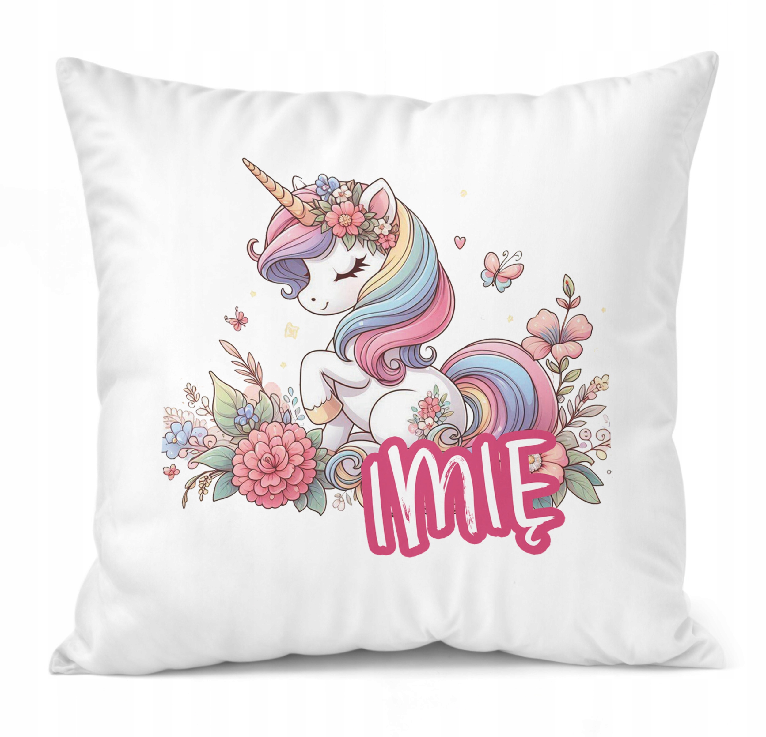 Zestaw Personalizowany Kubek + Poduszka 38×38 cm Z Imieniem Z Jednorożcem