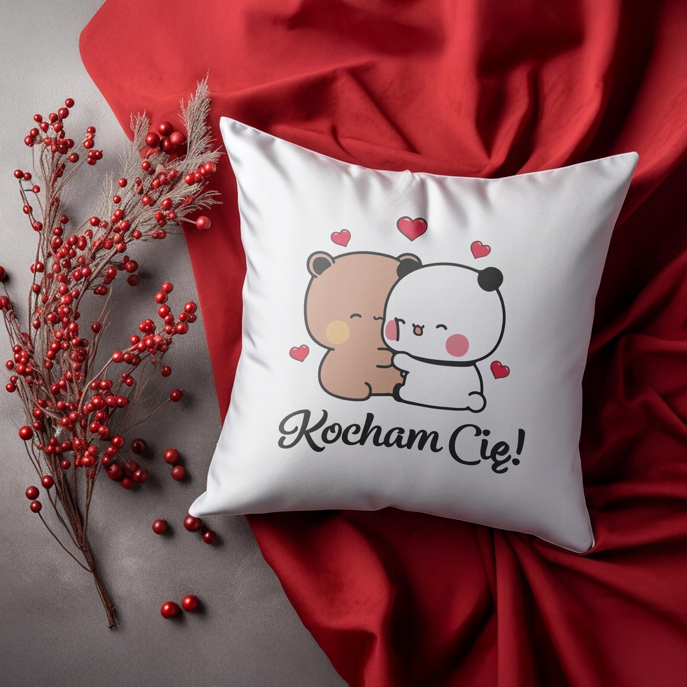 Zestaw Kubek + Poduszka 38×38 cm Walentynki Bubu i Dudu Kocham Cię