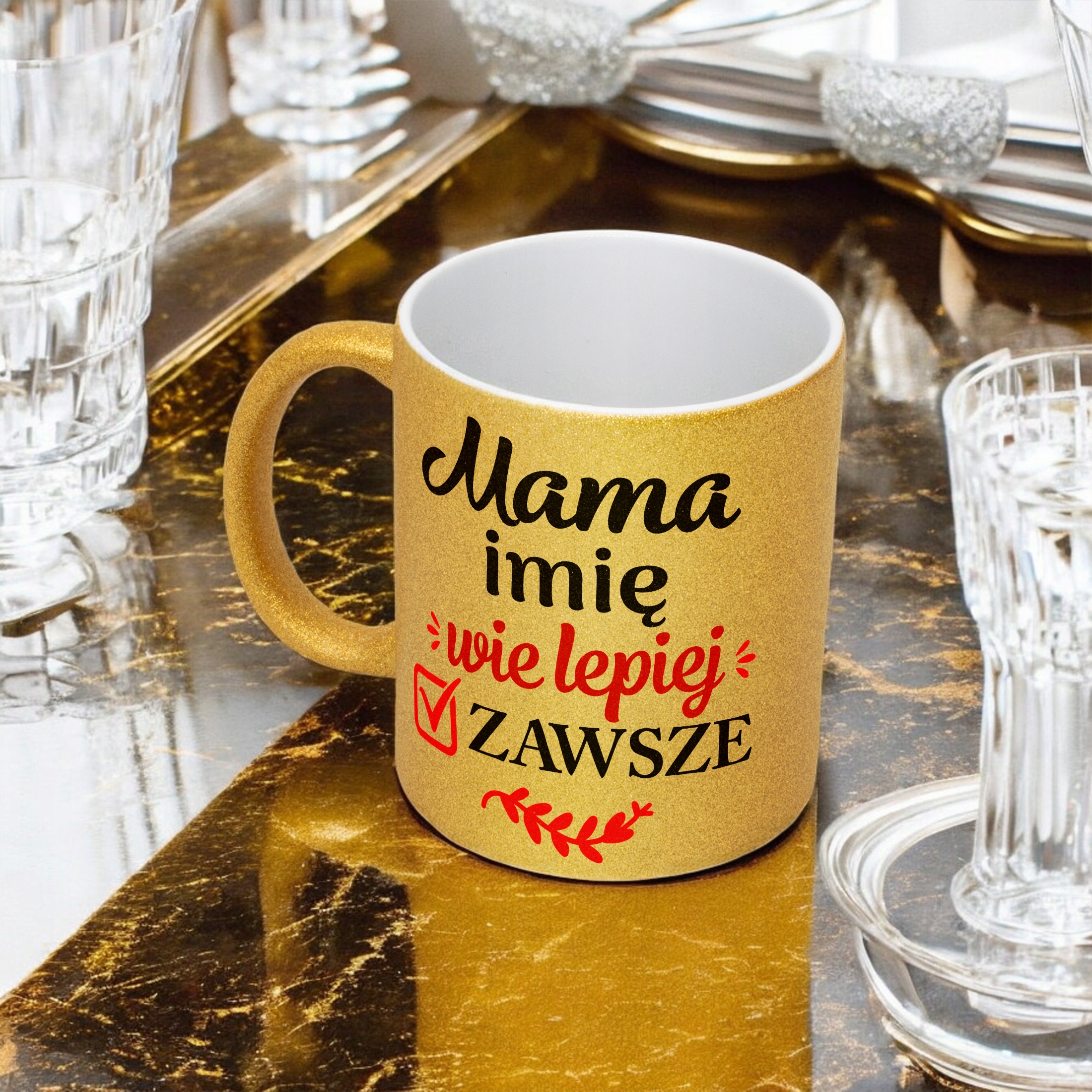 Złoty kubek brokatowy Personalizowany Dzień Matki Dla Mamy Prezent