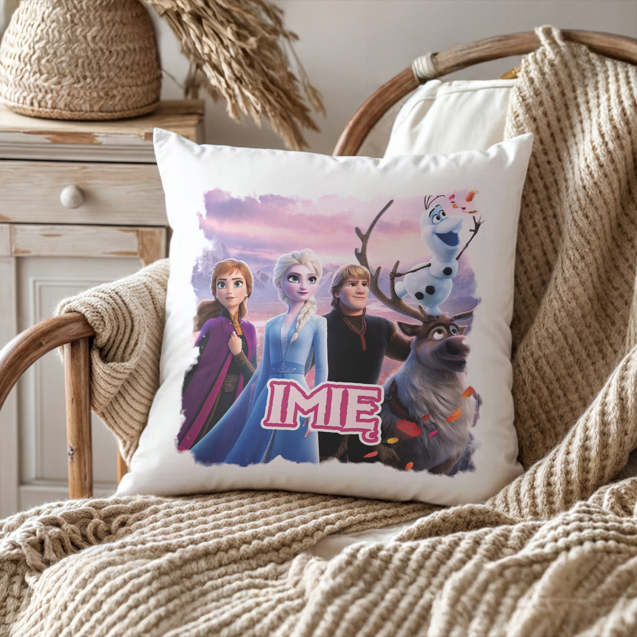 Zestaw Personalizowany Kubek + Poduszka 38×38 cm Kraina Lodu Dla Dzieci