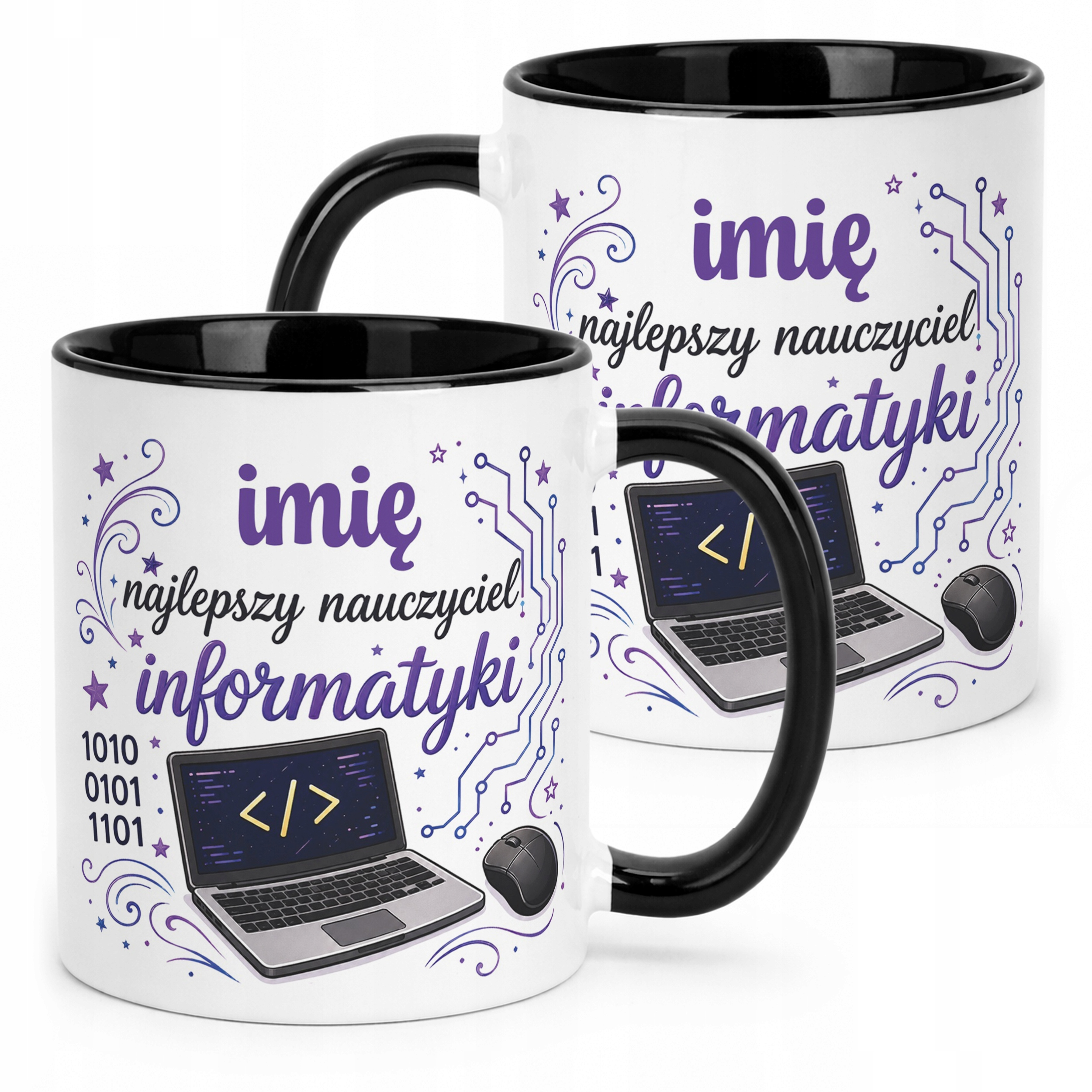 Kubek Czarny z Imieniem Dzień Nauczyciela Informatyka Prezent