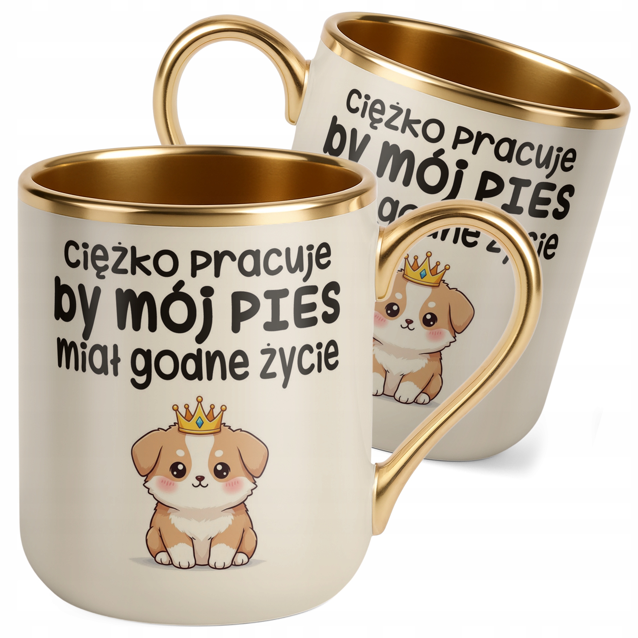 Kubek Premium Złoty Ecru Ciężko Pracuję By Mój Pies Śmieszny Zabawny