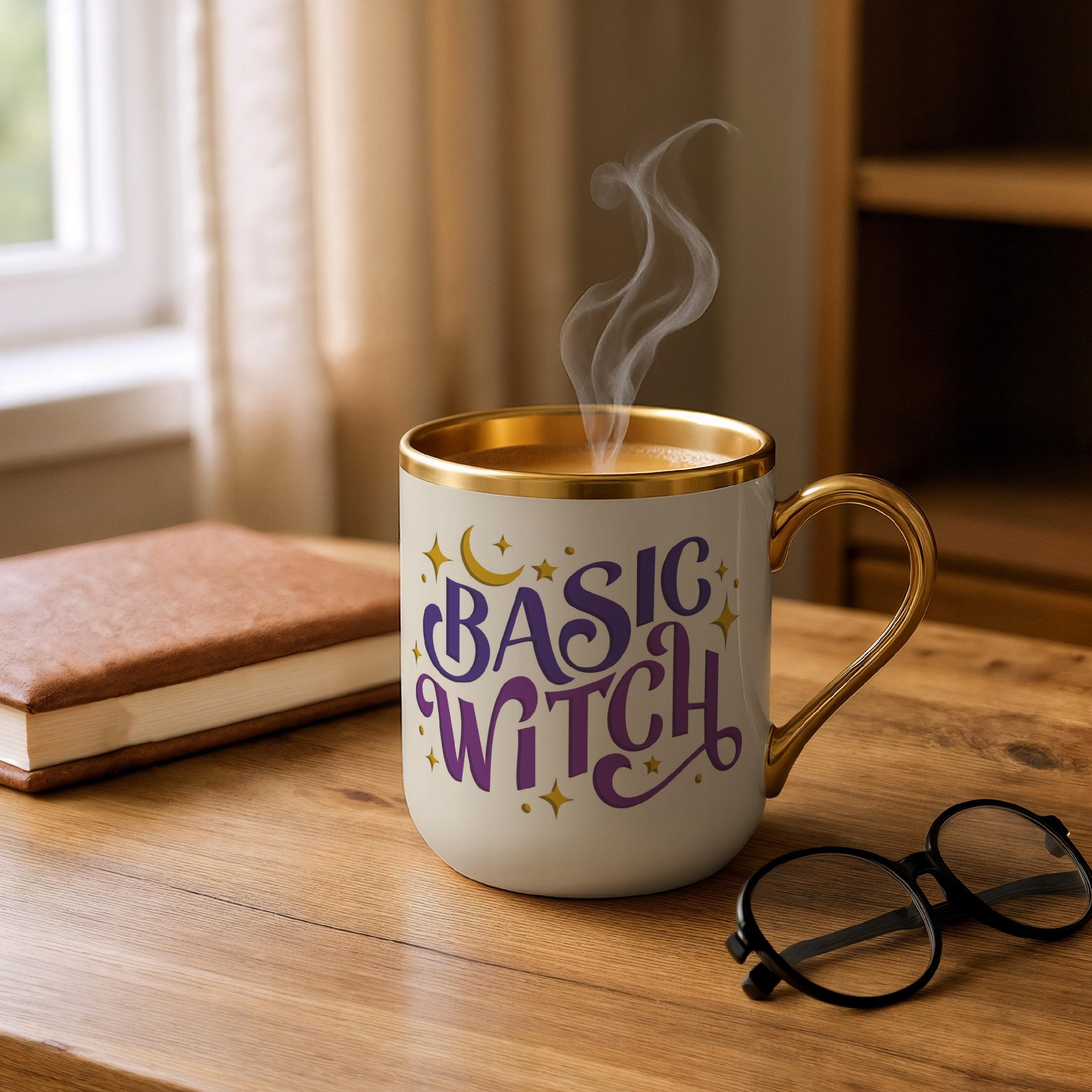 Kubek Premium Złoty Ecru Halloween Basic Witch Jesień Wiedźma Prezent