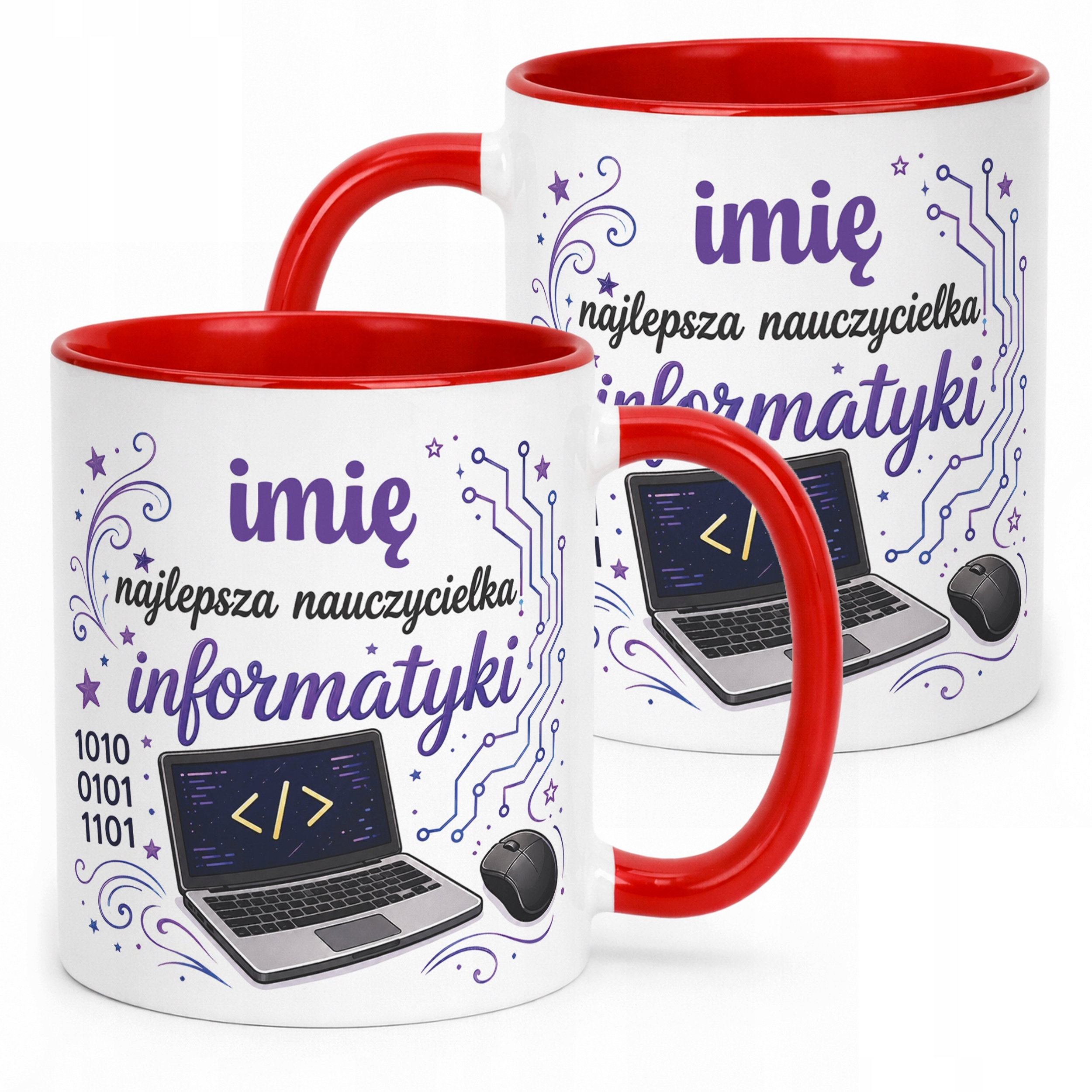 Kubek Czerwony z Imieniem Dzień Nauczyciela Informatyka Prezent