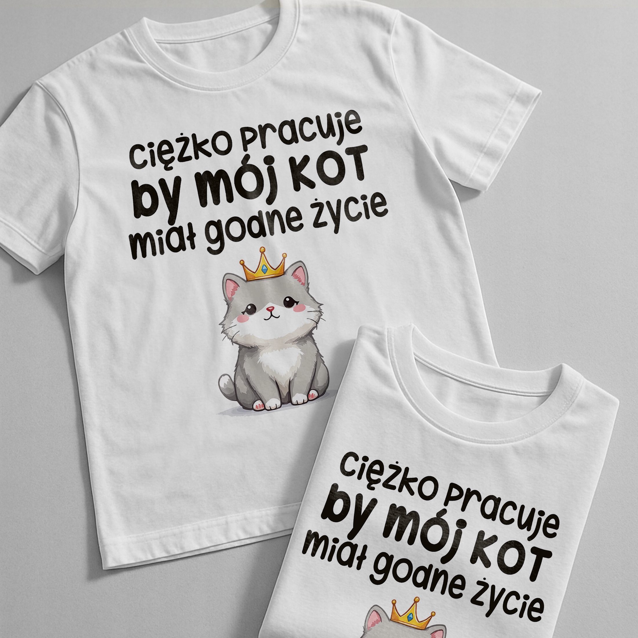 Koszulka biała męska Ciężko Pracuję By Mój Kot Zabawny Prezent