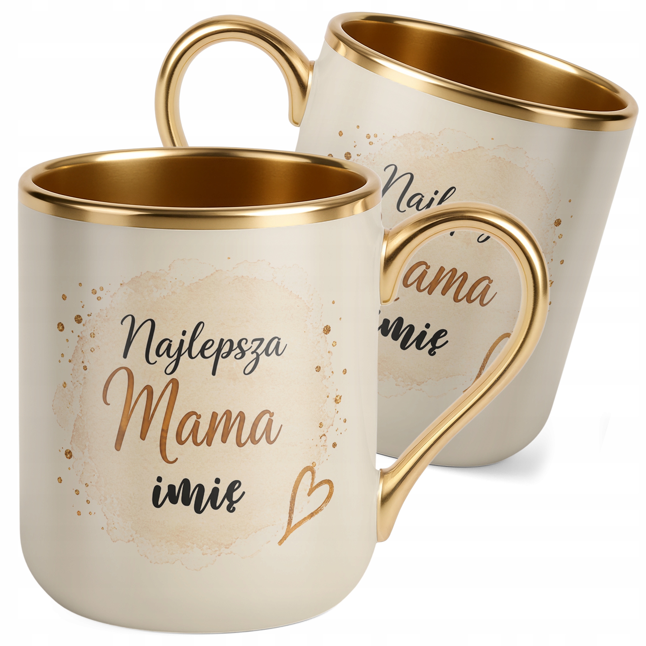 Kubek premium złoty ecru personalizowany dla mamy prezent Dzień Matki