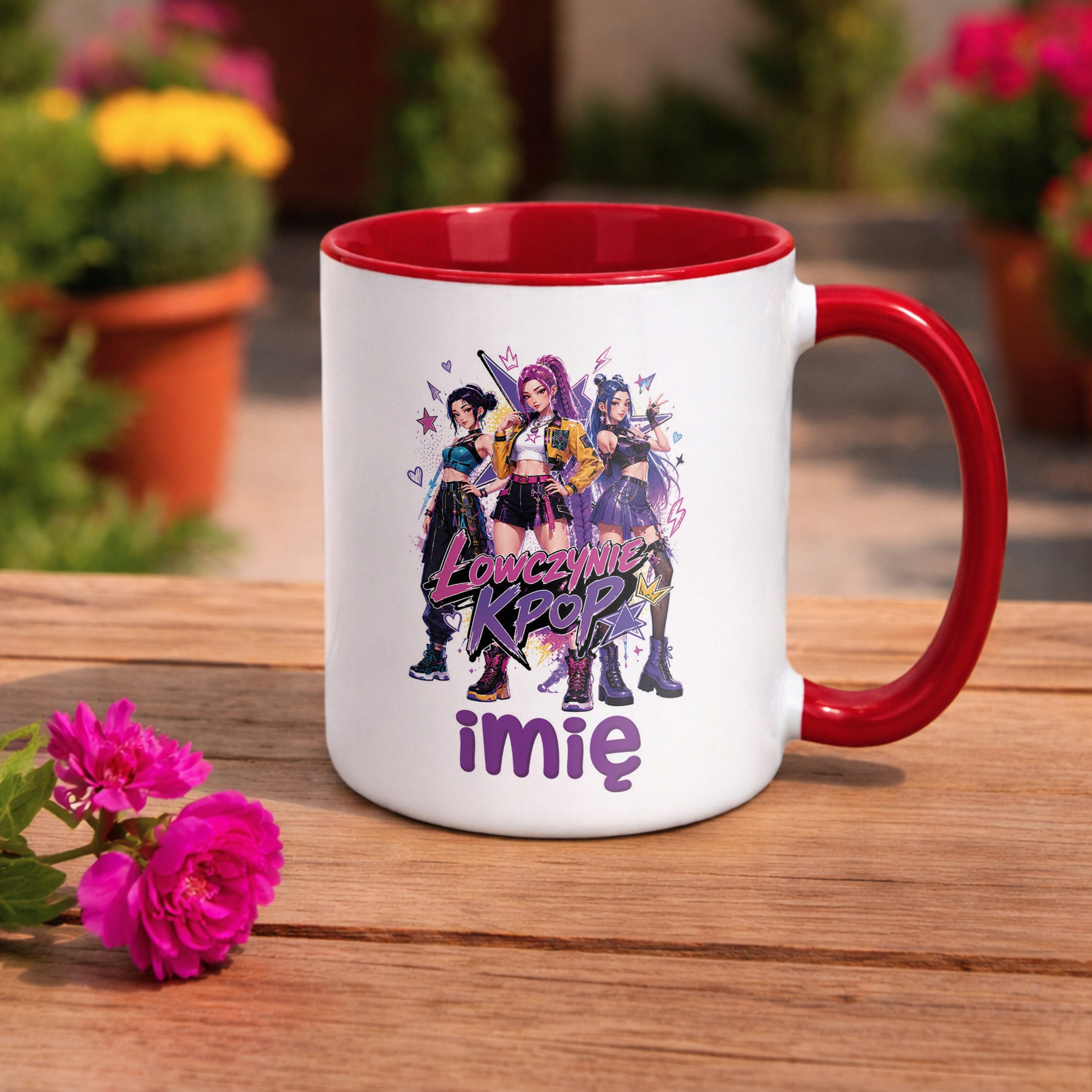 Zestaw Personalizowany Kubek Czerwony Poduszka Łowczynie Kpop Prezent