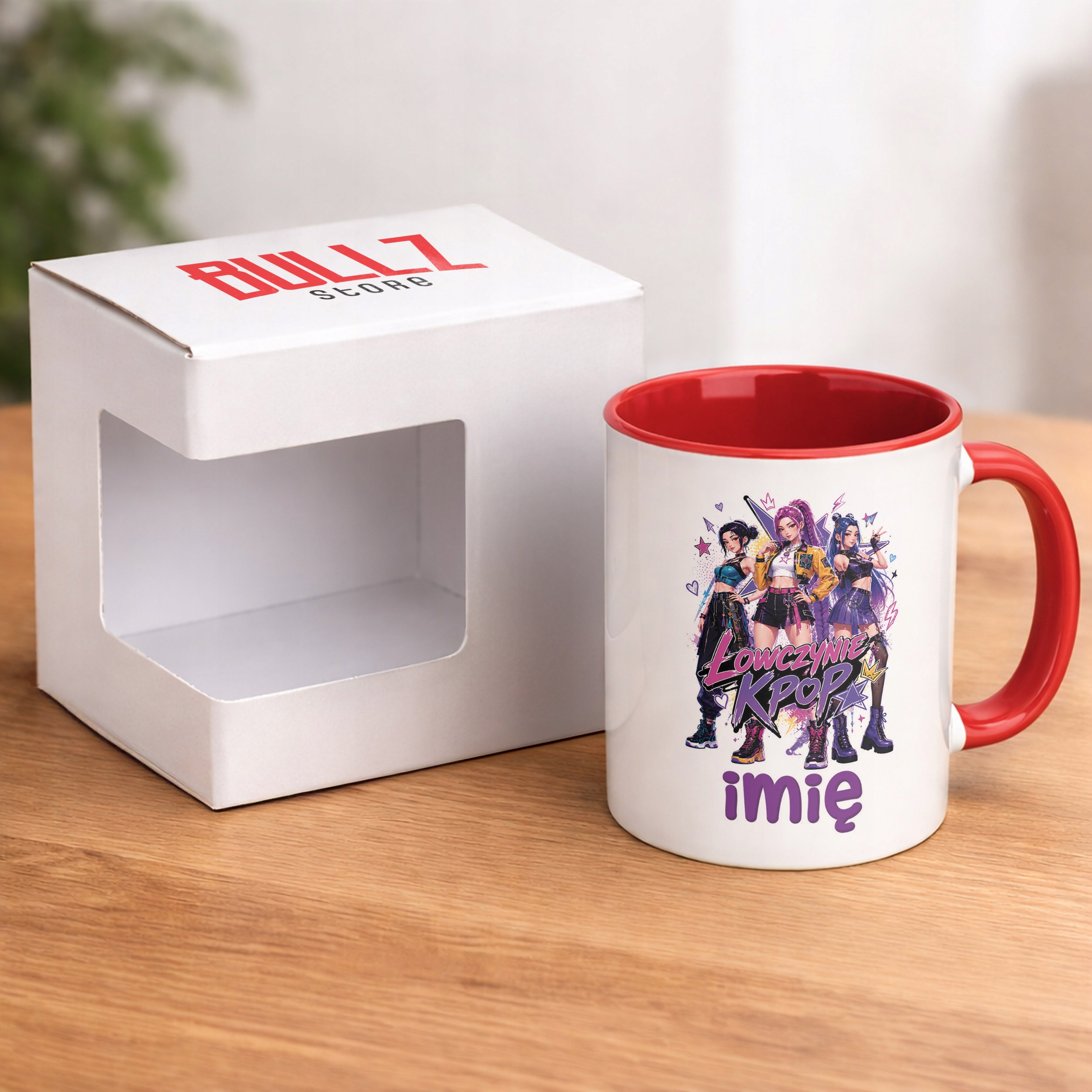 Zestaw Personalizowany Kubek Czerwony Poduszka Łowczynie Kpop Prezent