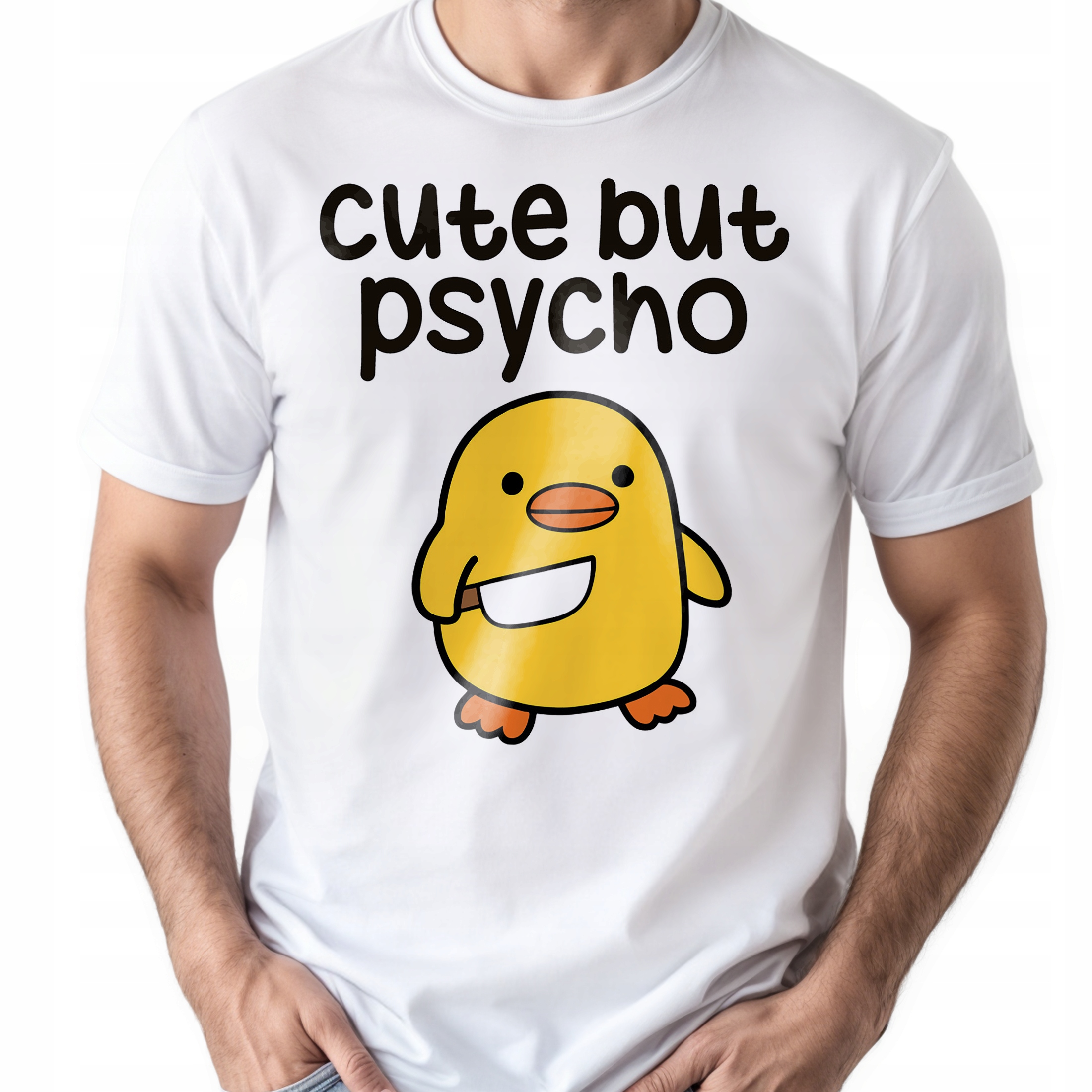 Koszulka biała męska Cute But Psycho Zabawny Prezent r. 3XL
