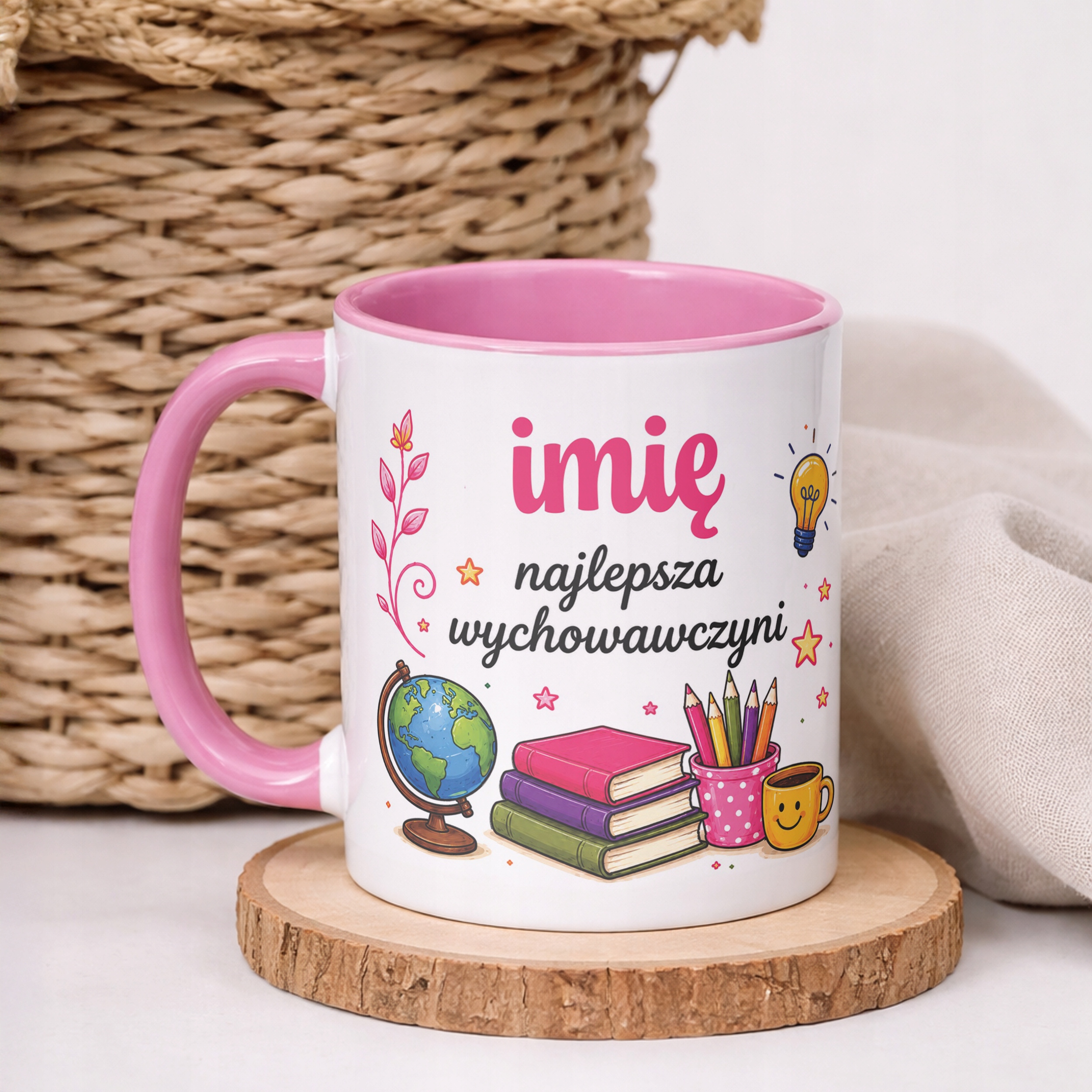 Kubek Różowy z Imieniem Dzień Nauczyciela Dla Wychowawczyni