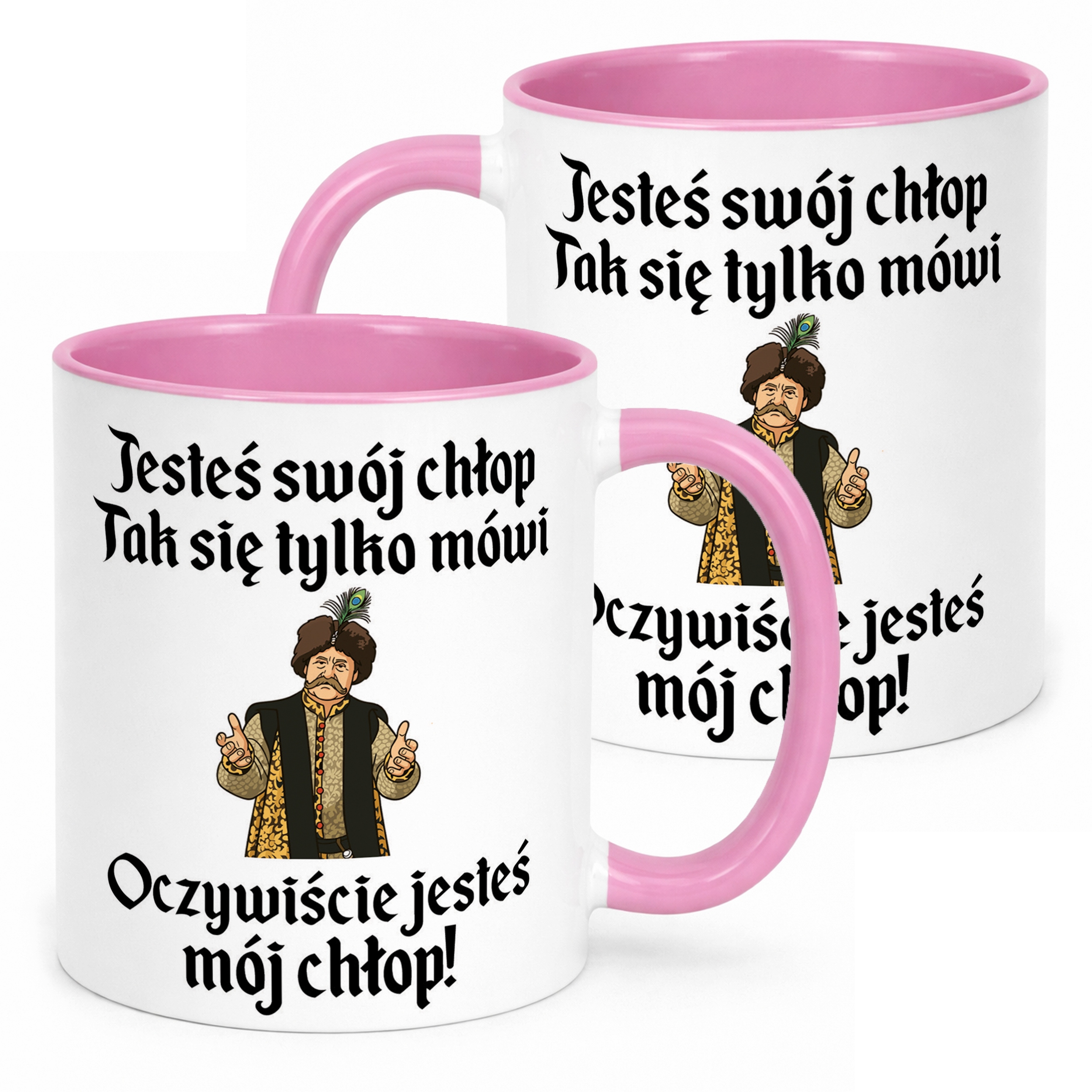 Kubek Różowy 1670 Jesteś Swój Chłop Mój Chłop Jan Paweł Prezent