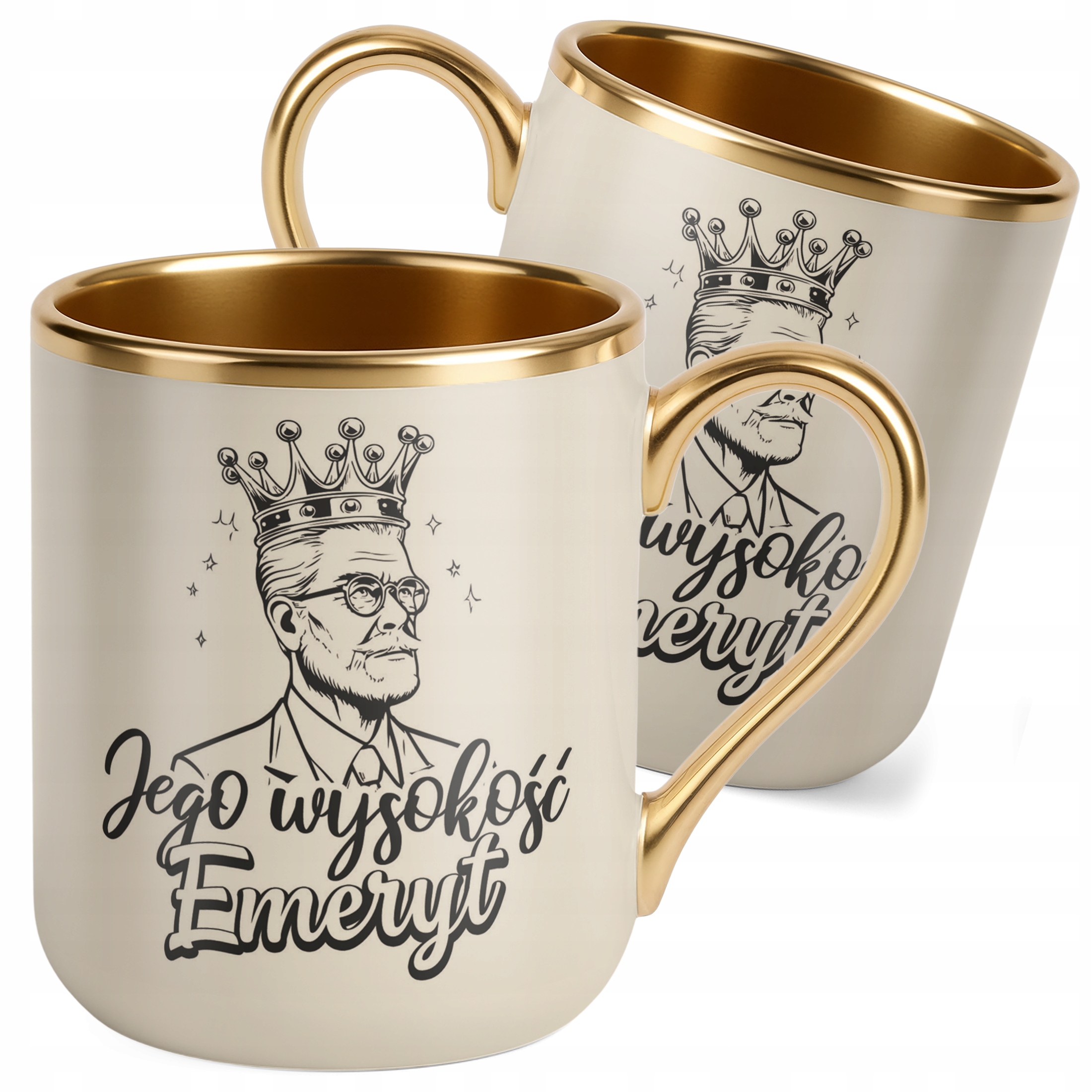 Kubek Premium Złoty Ecru Jego Wysokość Emeryt Emerytura Prezent