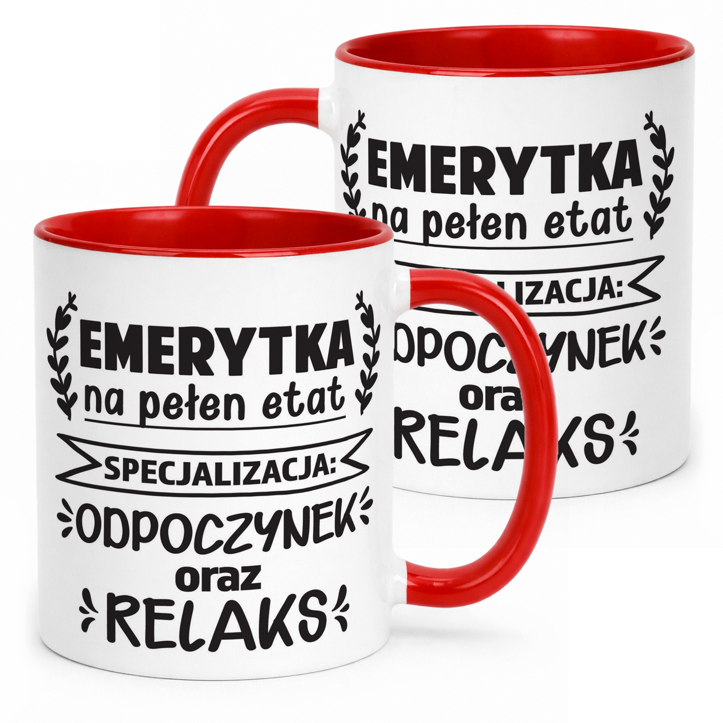 Kubek Czerwony z okazji Emerytury Dla Emerytki Prezent Upominek