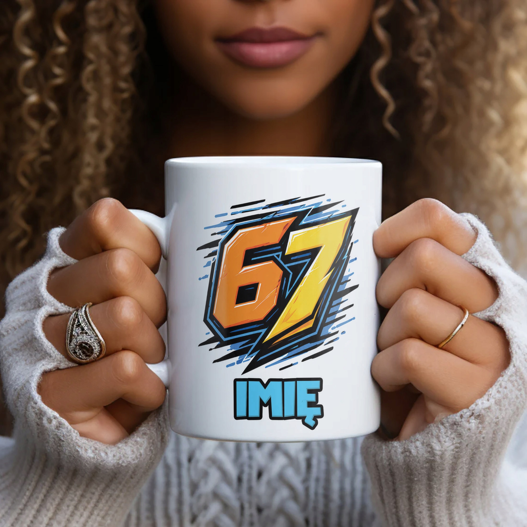 Biały Kubek z nadrukiem personalizowany 67 SIX SEVEN Dla Dzieci Prezent