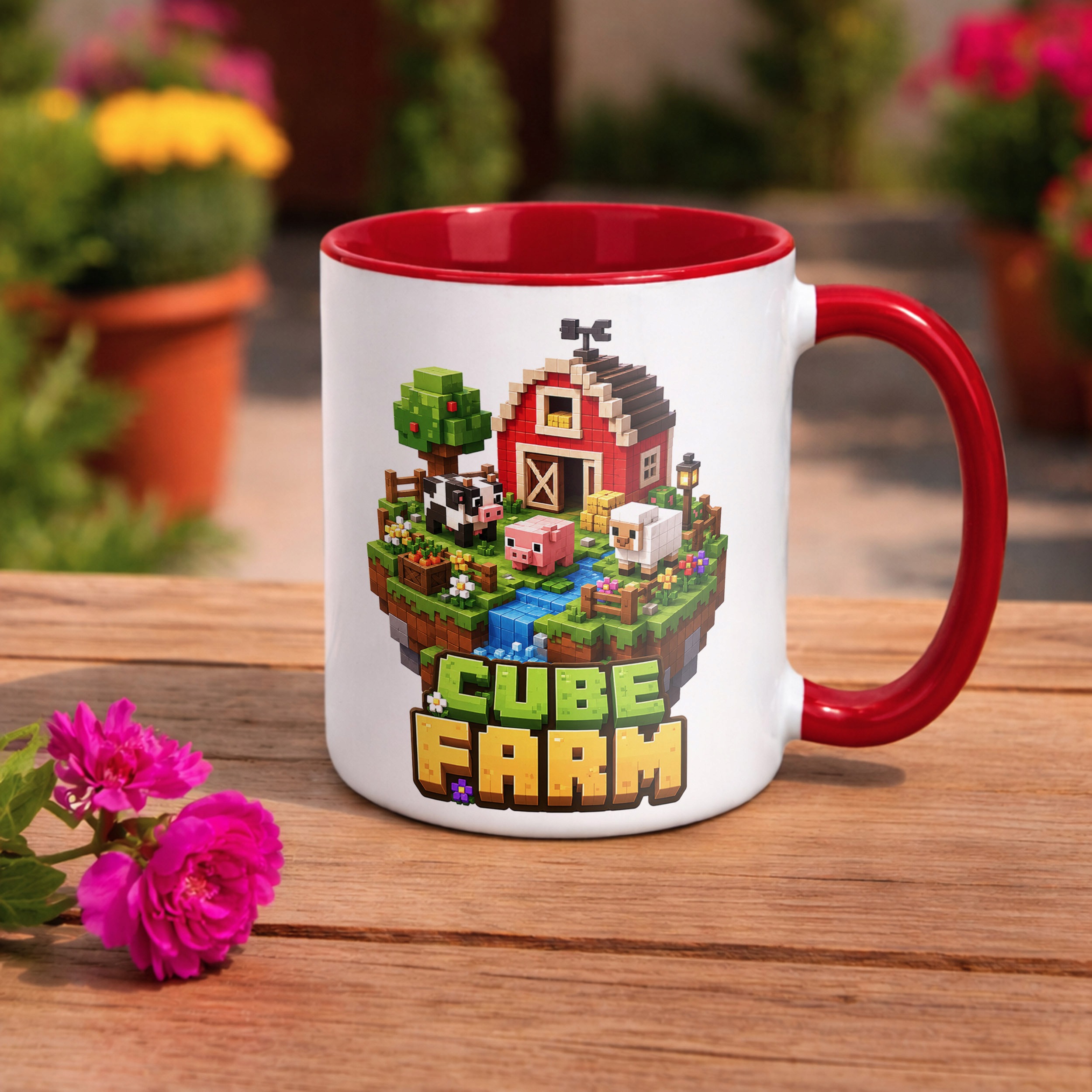 Kubek Czerwony z nadrukiem CUBE FARM Dla Dzieci Prezent Upominek