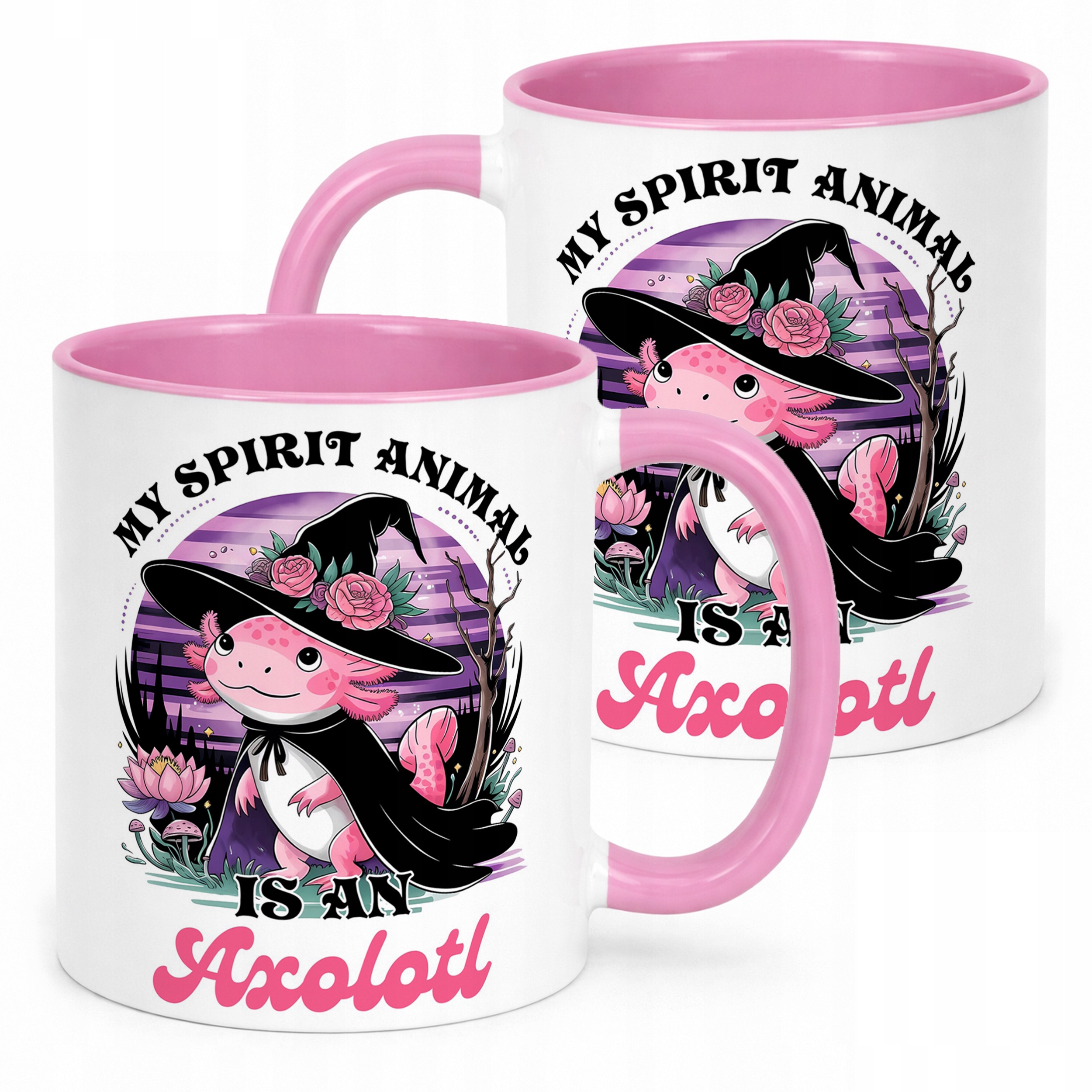 Różowy kubek dla ucznia do szkoły Aksolotl Axolotl Różowy Zwierzak Trend