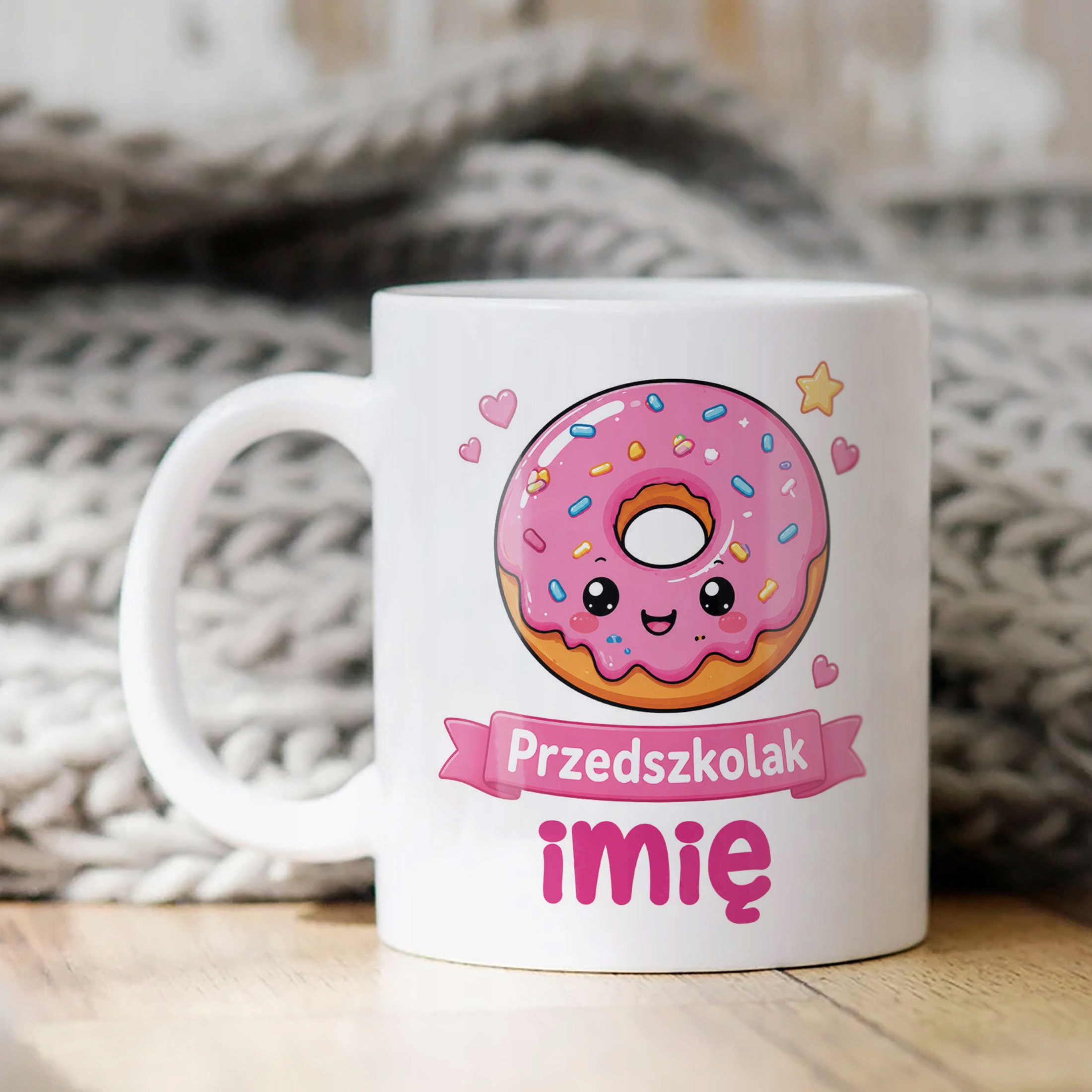 Biały Kubek z nadrukiem personalizowany Przedszkolak Szkoła Dla Dzieci