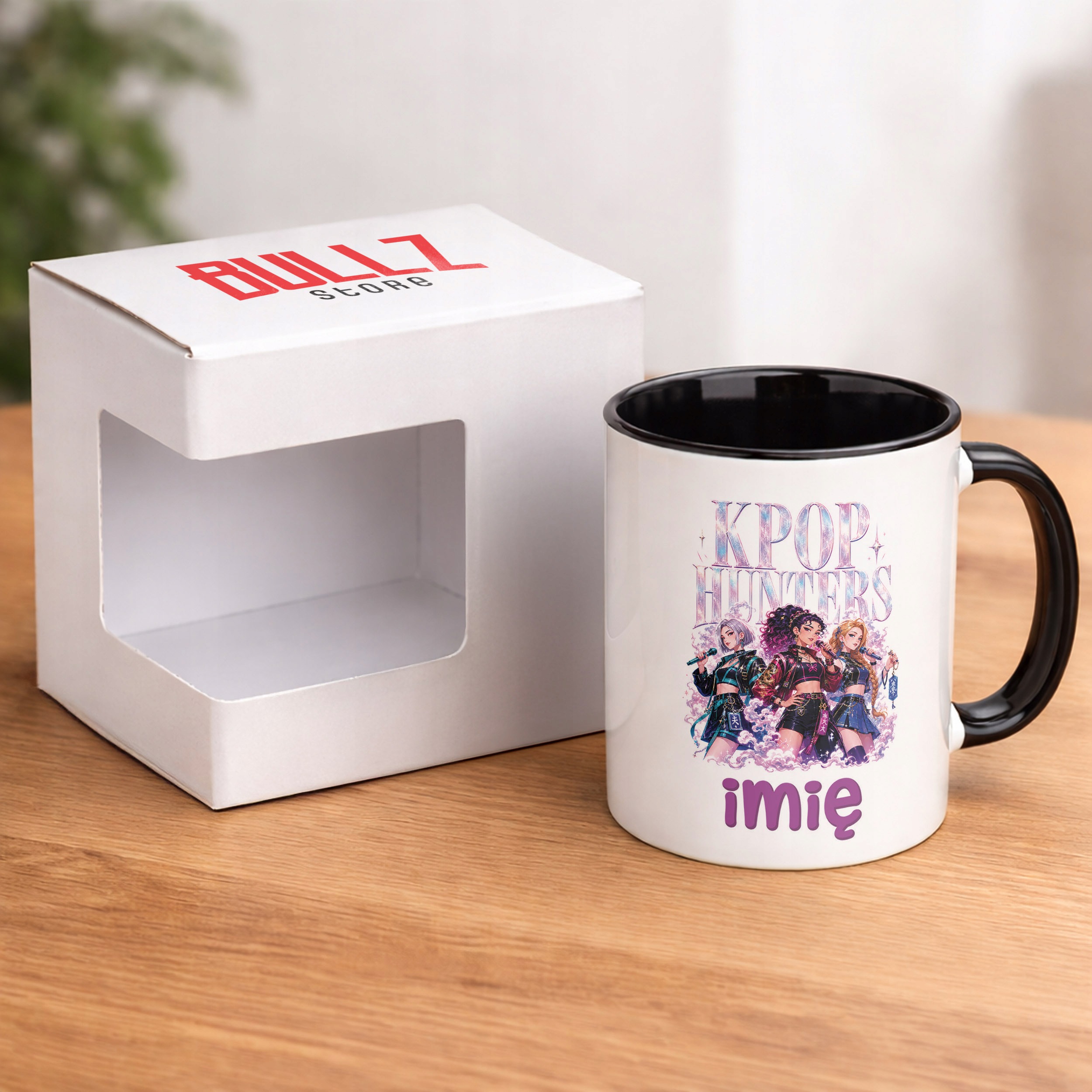 Kubek Czarny z nadrukiem personalizowany ŁOWCZYNIE KPOP Dla Dzieci Prezent
