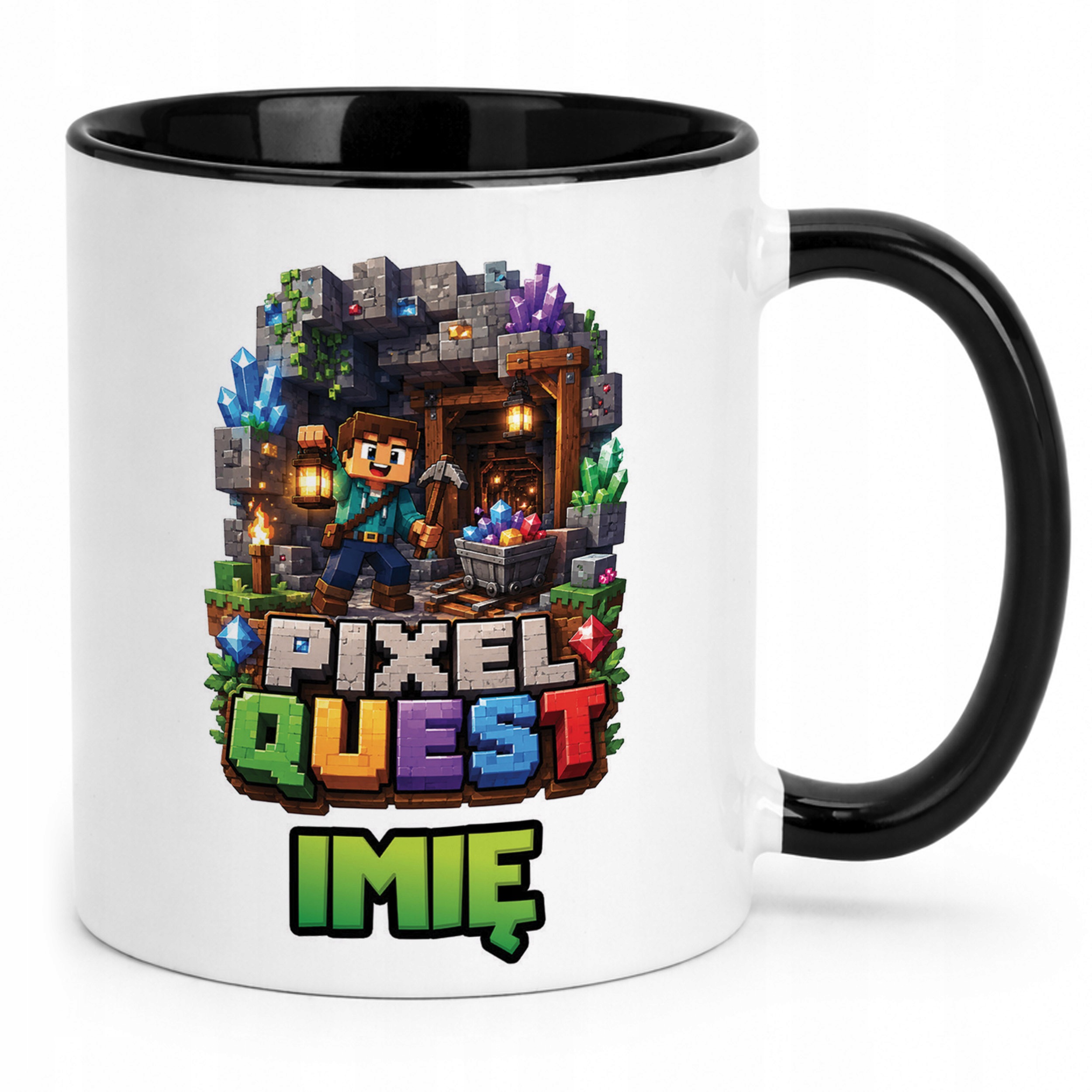 Zestaw Personalizowany Plecak Worek Kubek Czarny gra Pixel Quest Prezent