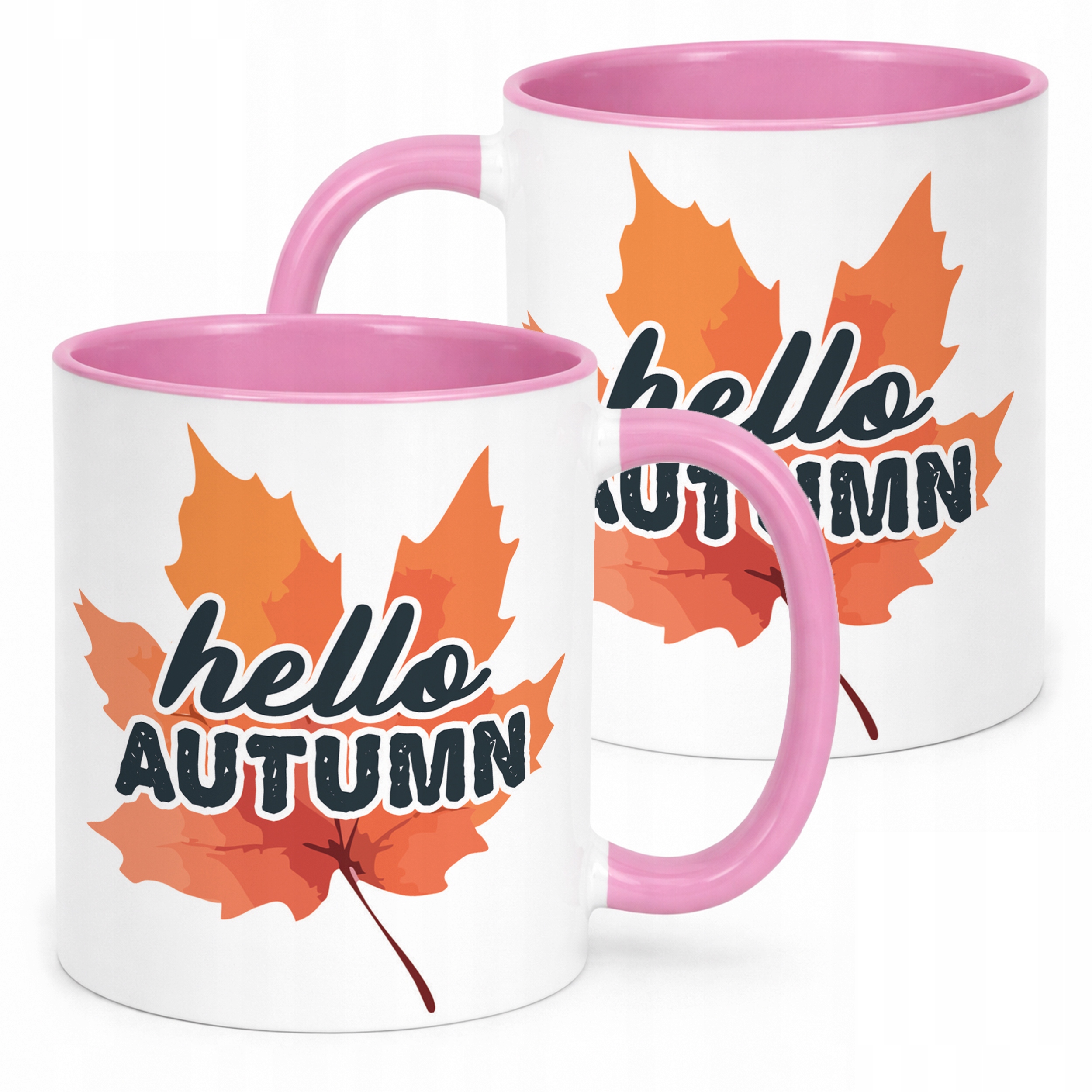 Kubek Różowy Jesienny Jesień Hello Autumn Liść Prezent