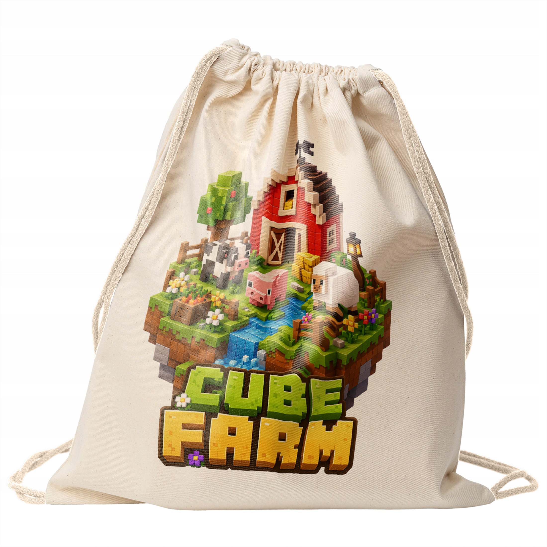 Plecak Worek CUBE FARM z Nadrukiem Bawełniany Szkolny na Buty Ecru