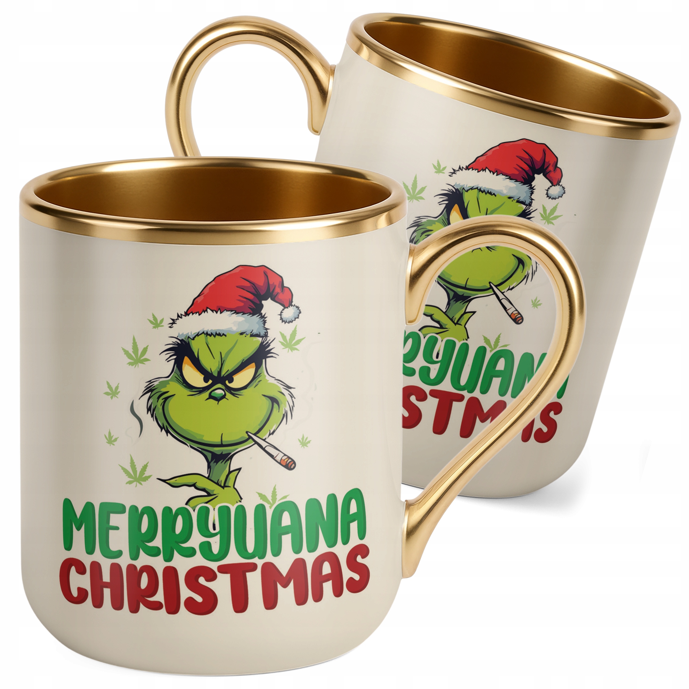 Kubek Premium Złoty Ecru Merryuana Christmas Boże Narodzenie Zabawny
