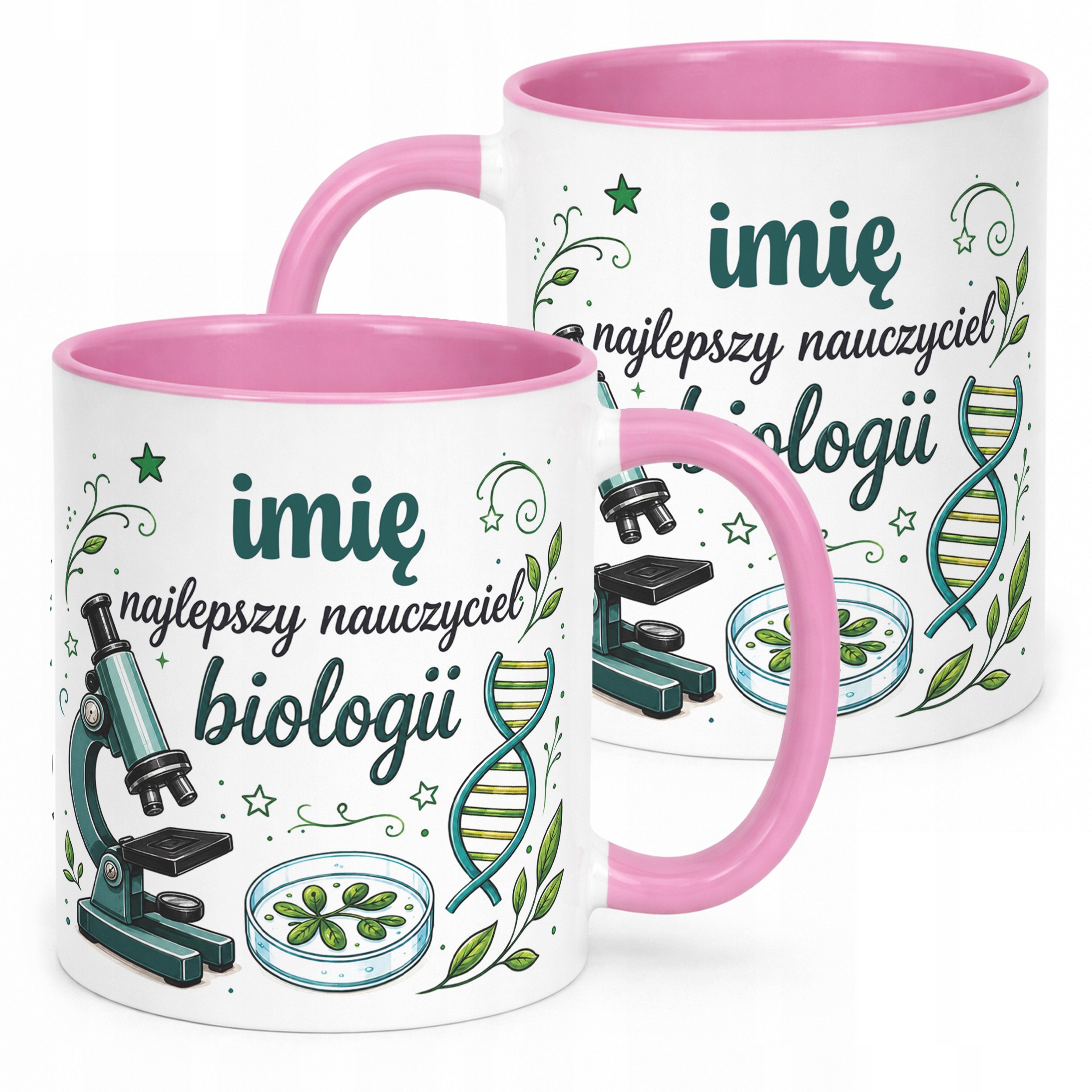 Kubek Różowy z Imieniem Dzień Nauczyciela Biologia Prezent