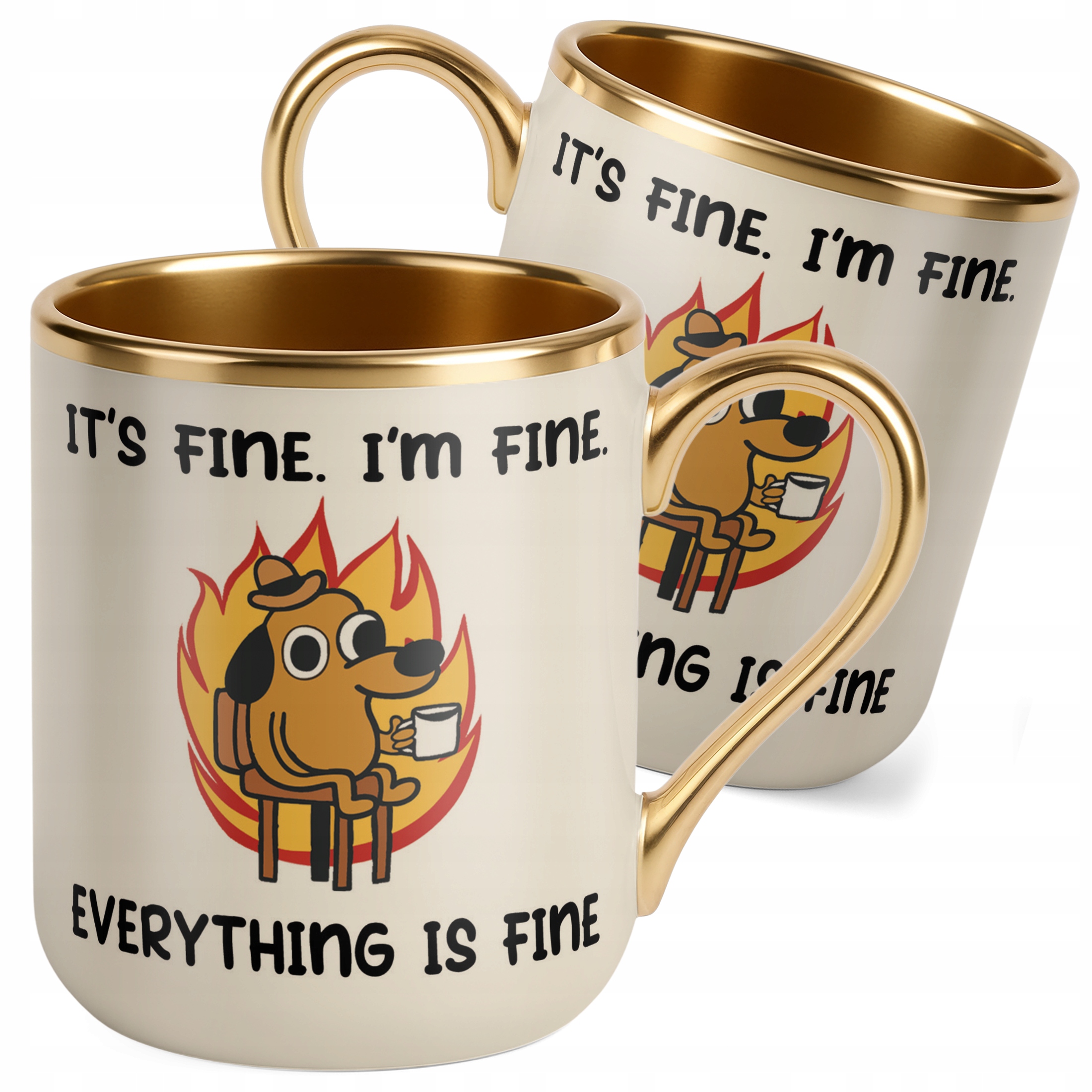 Kubek Premium Złoty Ecru It’s Fine I’m Fine Śmieszny Zabawny