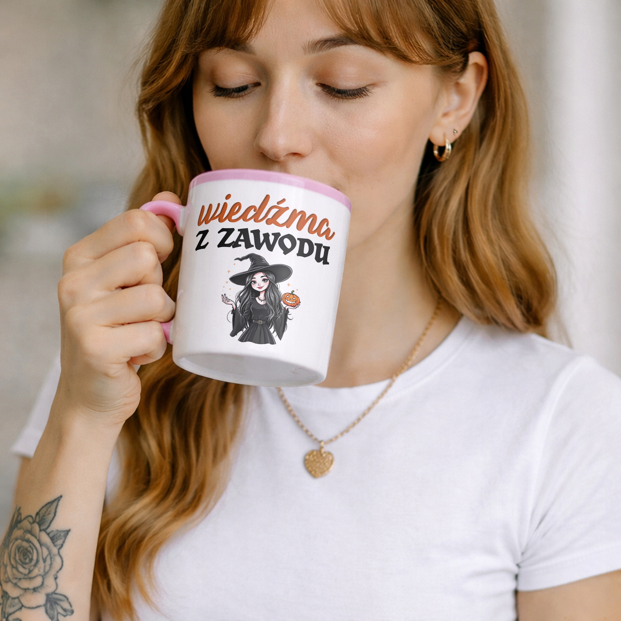 Kubek Różowy Halloween Wiedźma Z Zawodu Dla Kobiety Prezent Upominek