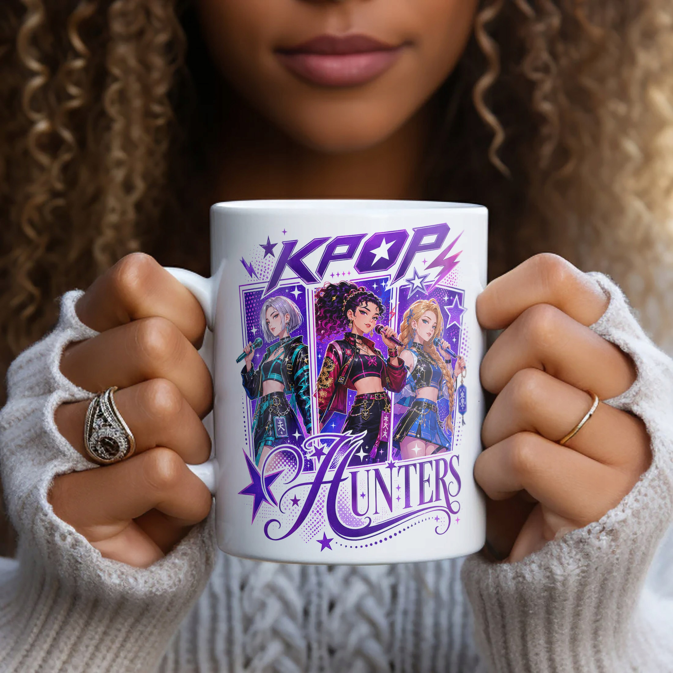 Biały Kubek z nadrukiem ŁOWCZYNIE KPOP Dla Dzieci Prezent Upominek