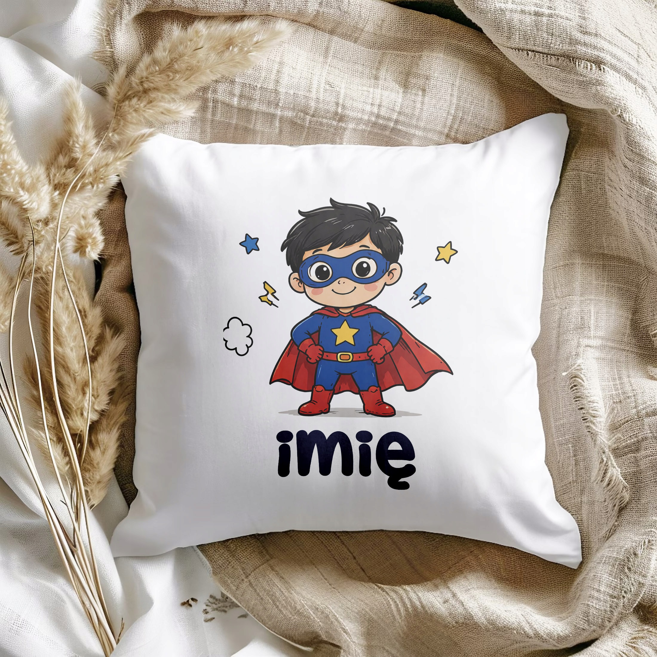 Zestaw Personalizowany Kubek Czarny Poduszka Superbohater Prezent
