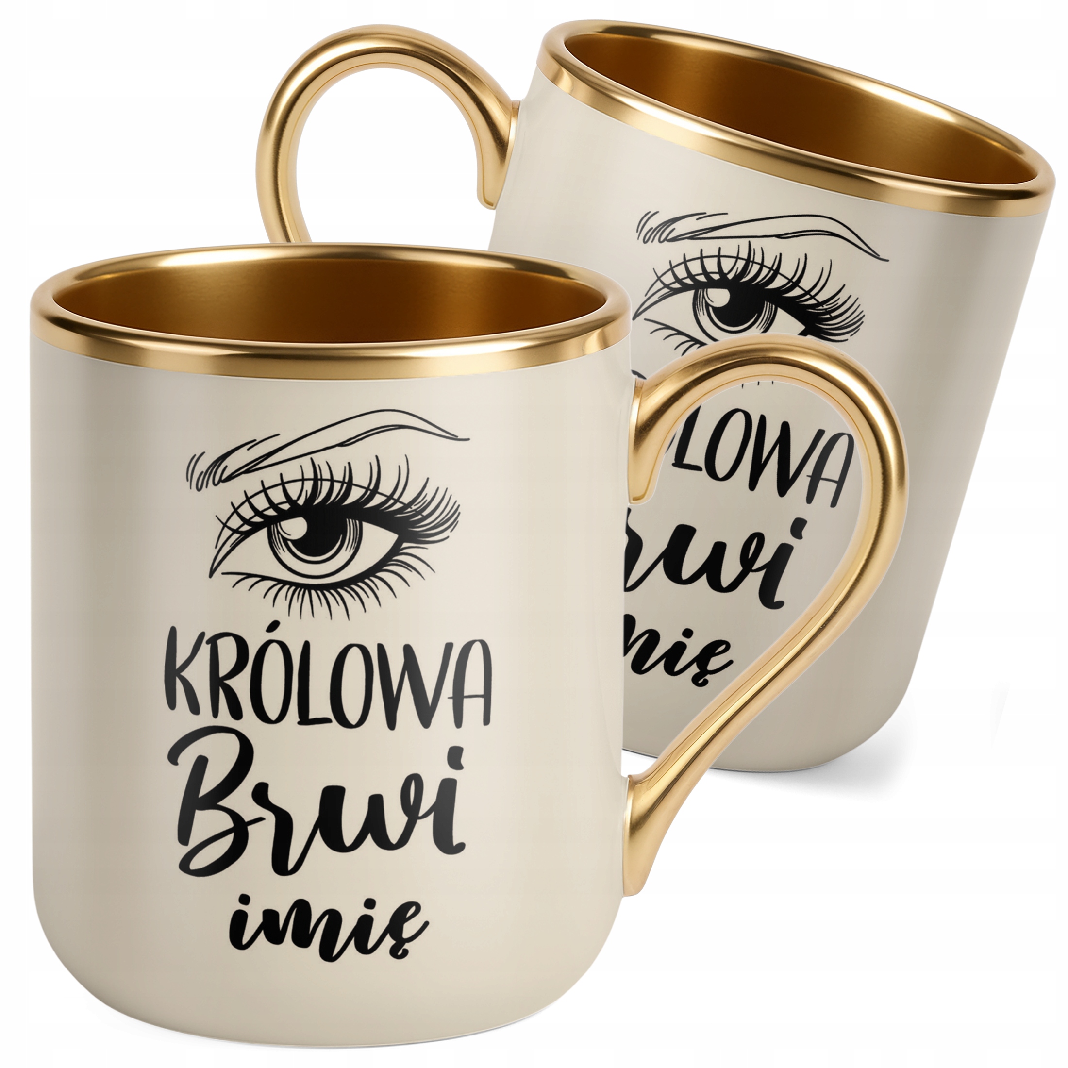 Kubek Premium Złoty Ecru Personalizowany Królowa Brwi Dla Stylistki