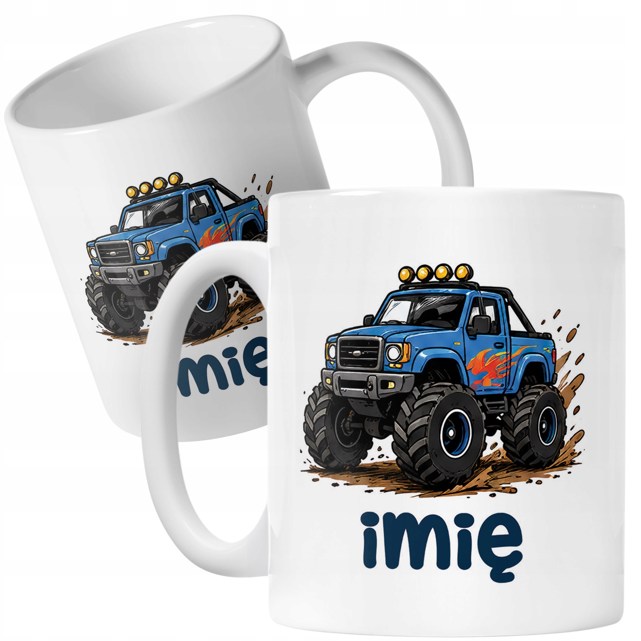 Biały Kubek z nadrukiem personalizowany Monster Truck Dla Dzieci Prezent