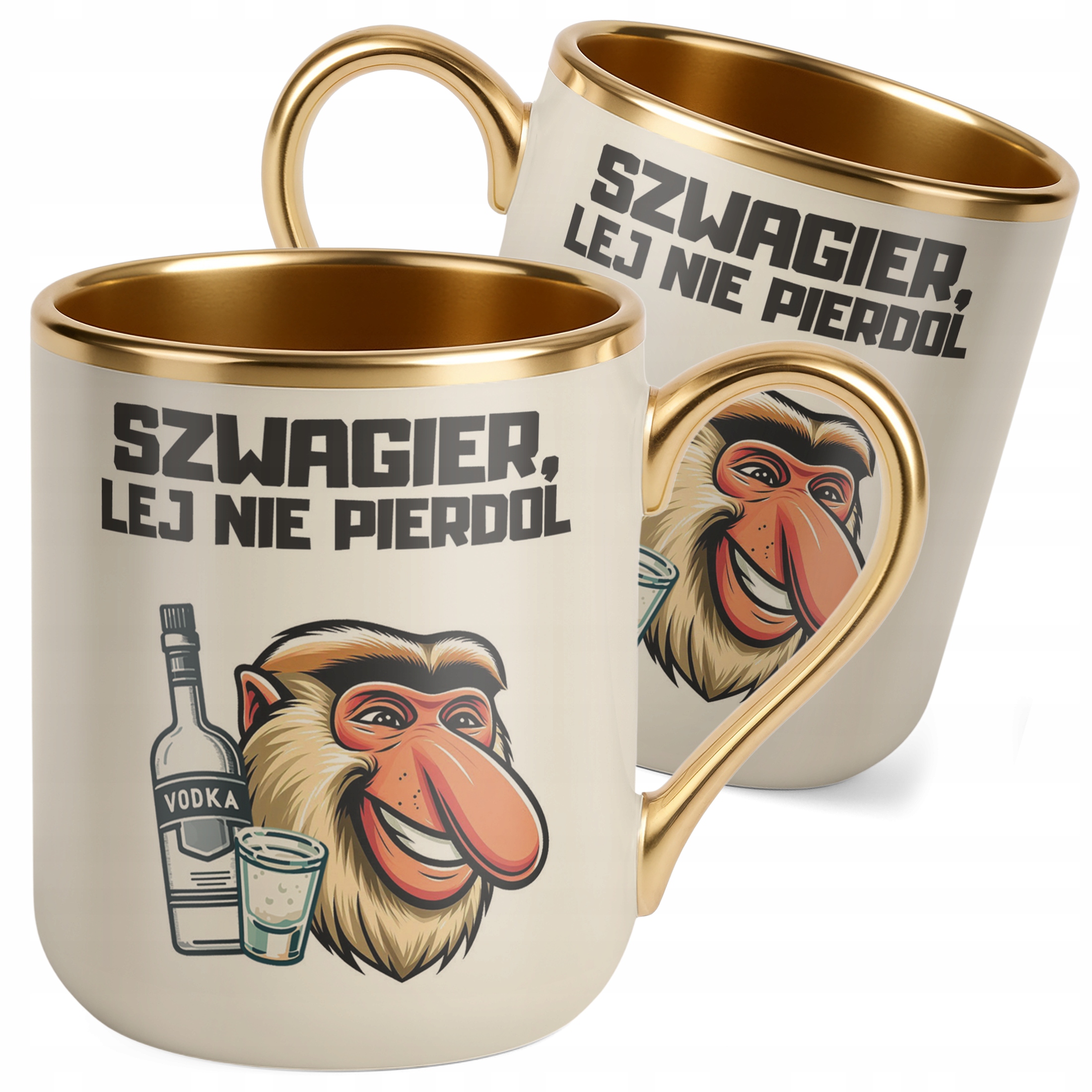 Kubek Premium Złoty Ecru Janusz Nosacz Szwagier Lej Zabawny Prezent