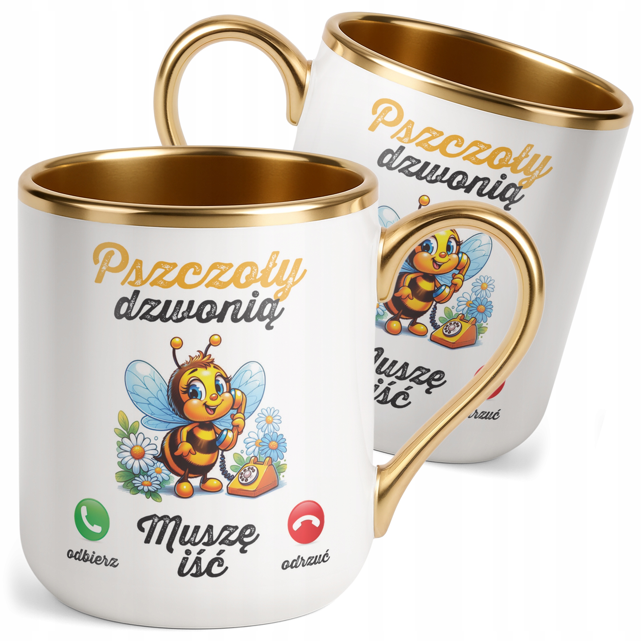 Kubek Premium Złoty Pszczoły Dzwonią Dla Pszczelarzy Prezent Upominek