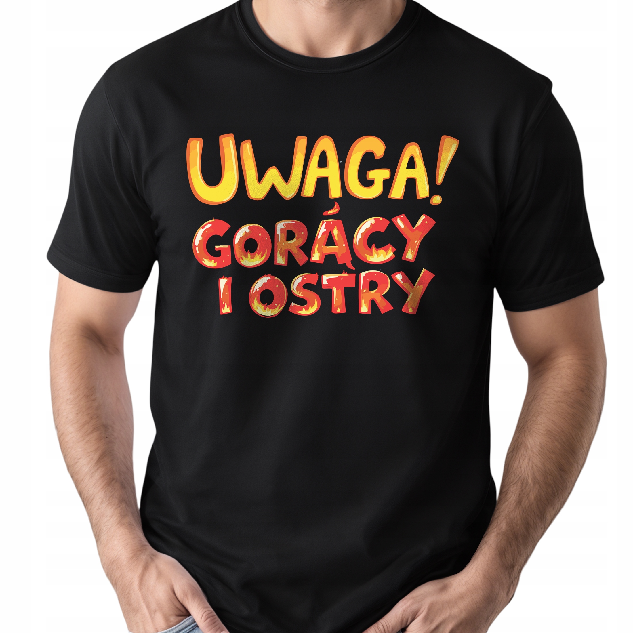 Koszulka czarna męska Uwaga Gorący I Ostry Zabawny Prezent r. 3XL